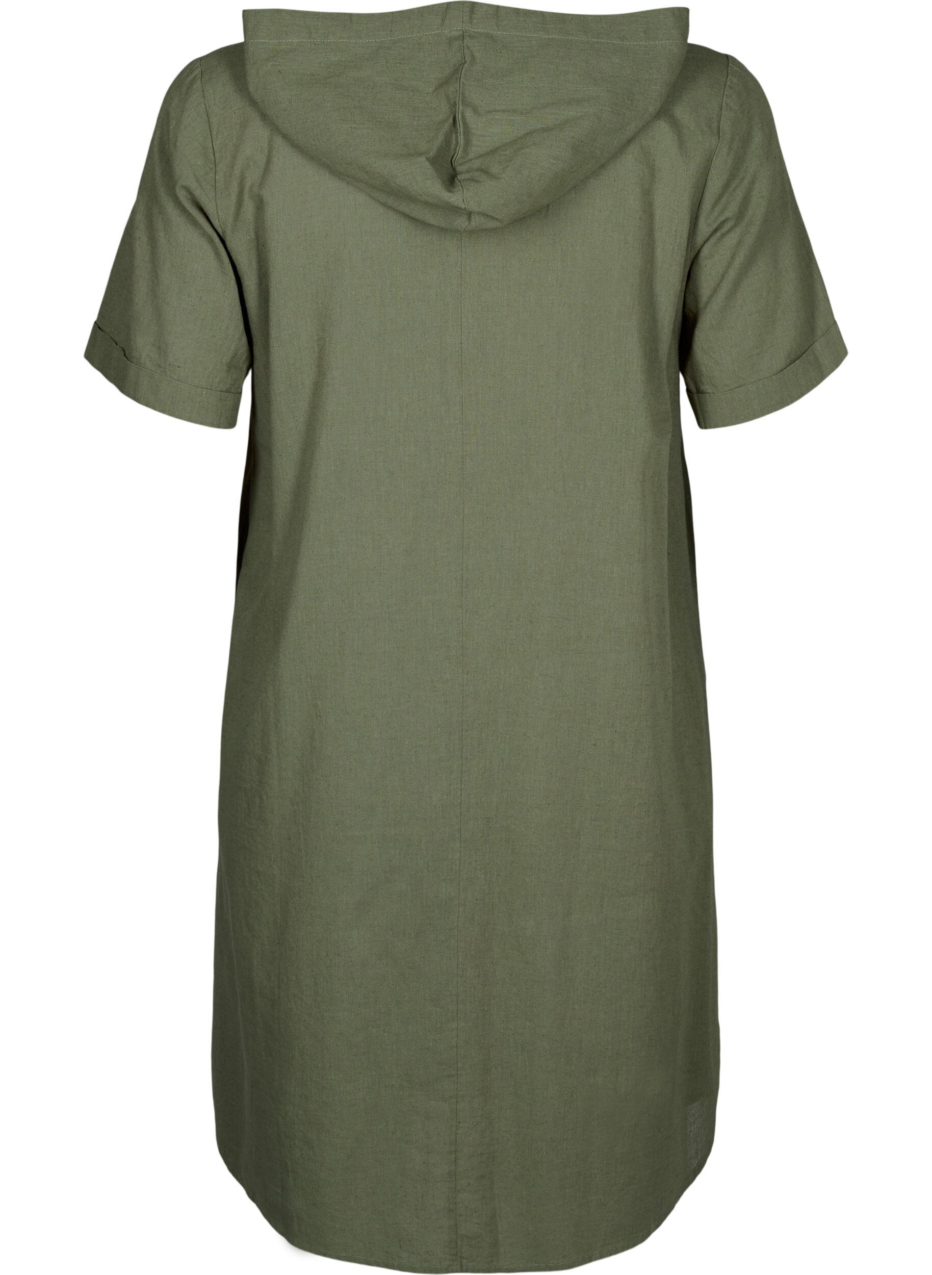 Zizzi Kapuzenkleid aus Baumwollmischung mit Leinen, Deep Lichen Green, Packshot image number 1