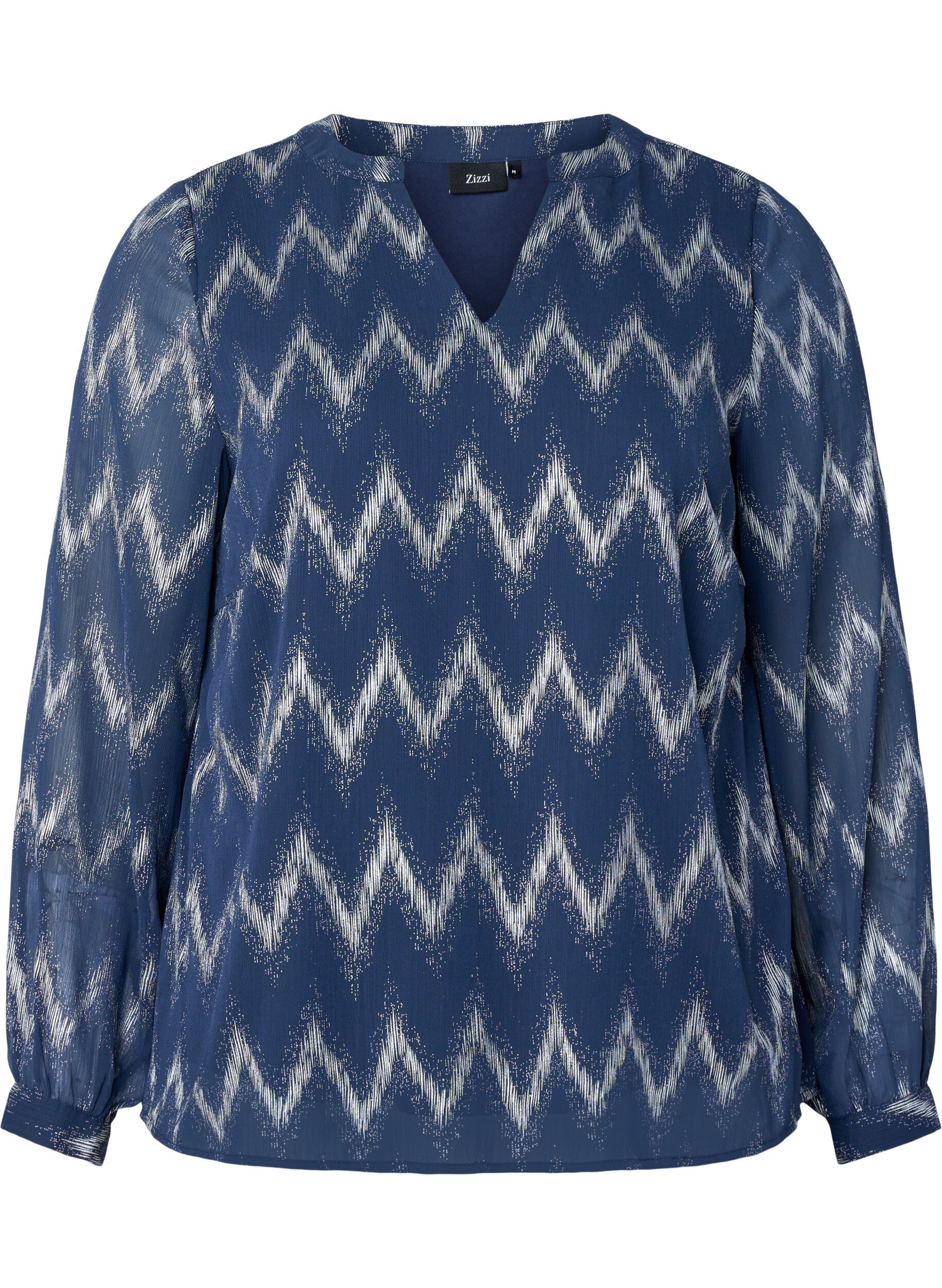 Zizzi Chemisier imprim&eacute; avec d&eacute;collet&eacute; en V, Bleu, Packshot image number 0