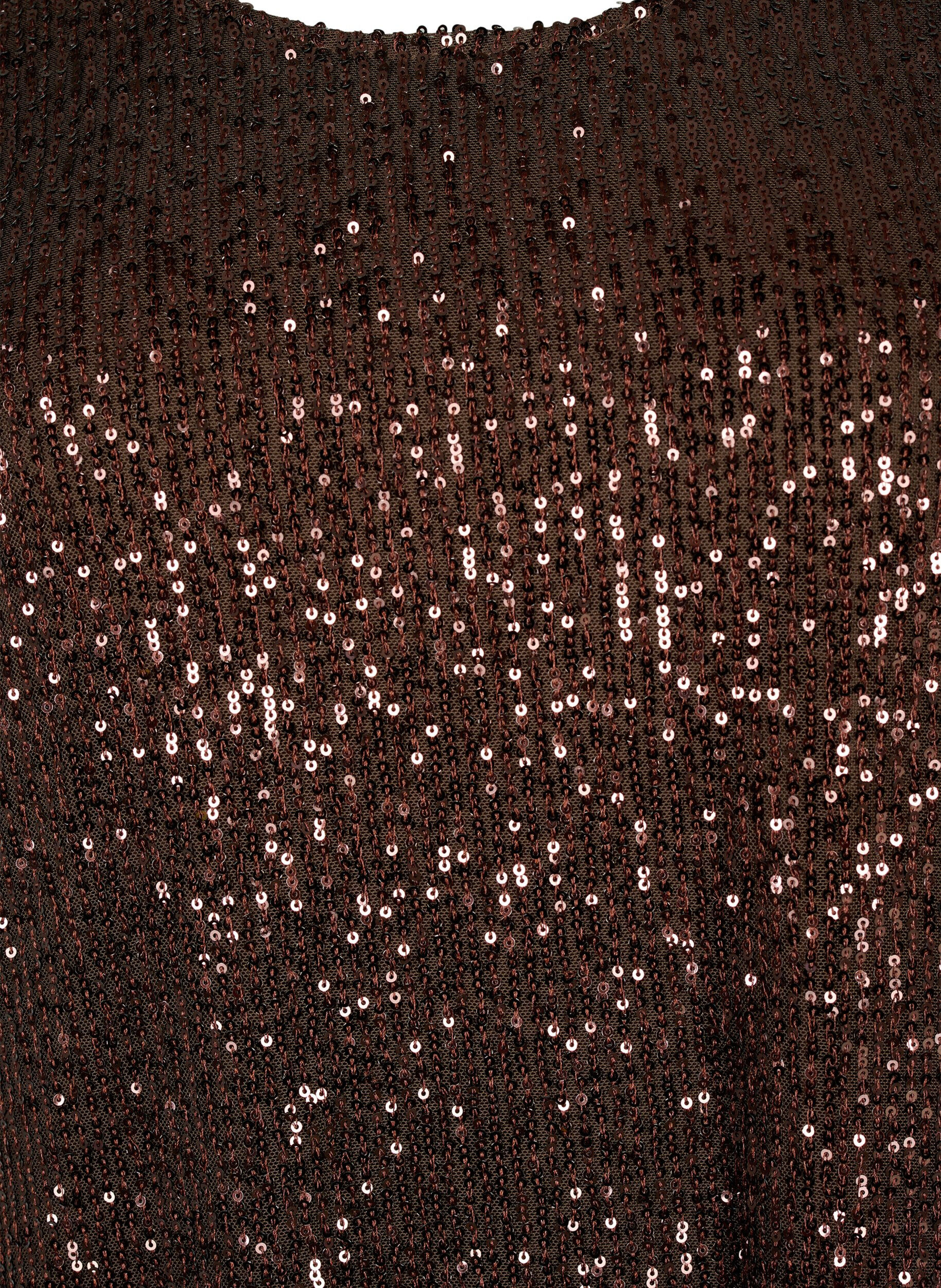 Zizzi Robe courte &agrave; sequins et manches longues, Chicory Coffee, Packshot image number 2