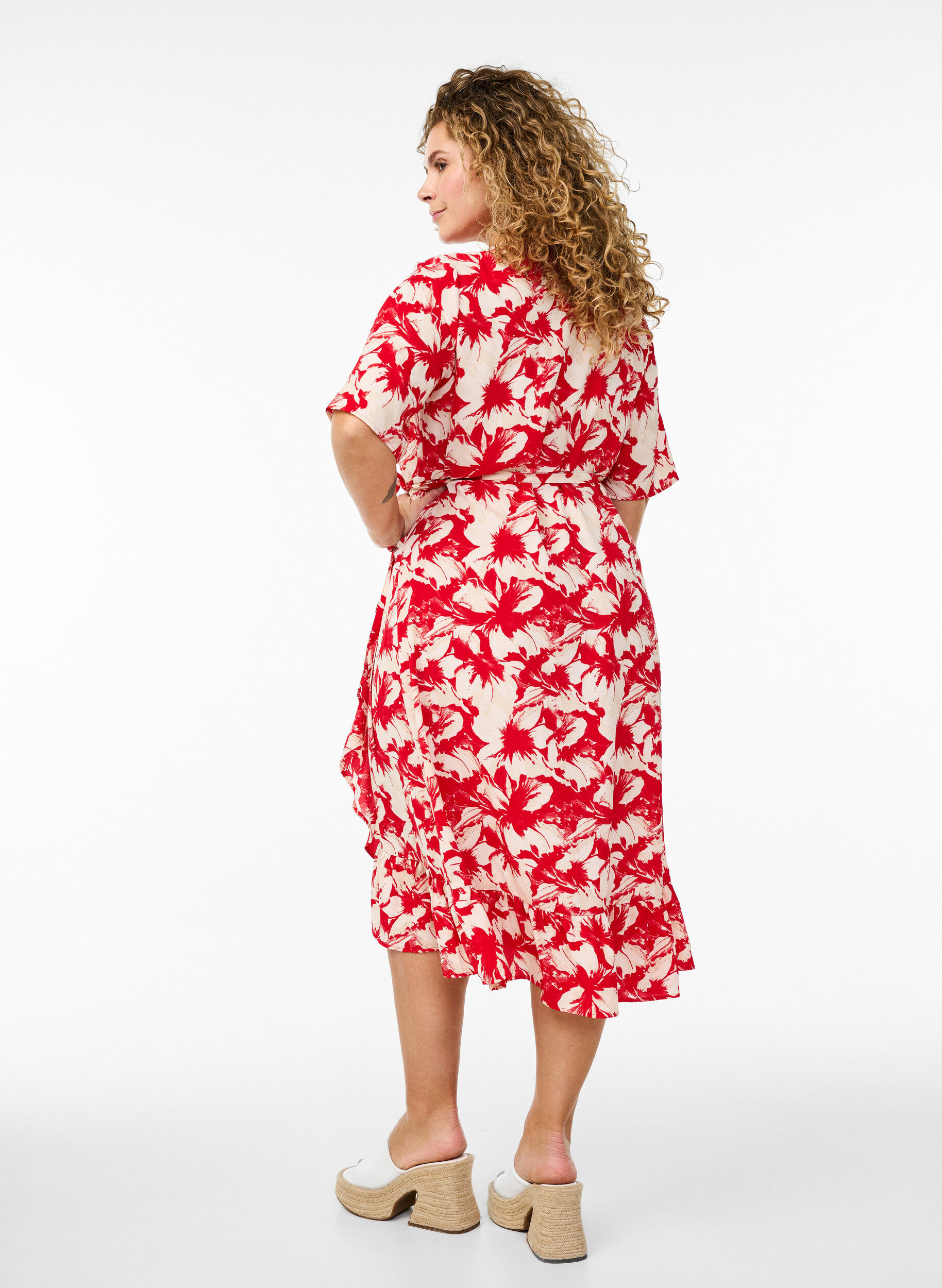 Zizzi Wickelkleid mit Druck und kurzen &Auml;rmeln, Rot, Model image number 1