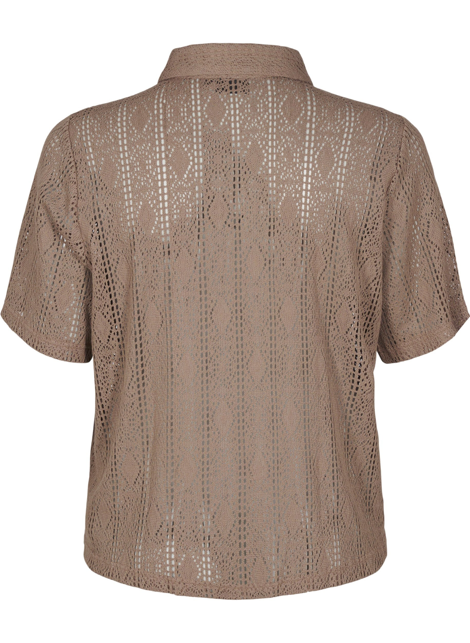 Zizzi Chemise &agrave; manches courtes avec motif ajour&eacute;, Marron, Packshot image number 1