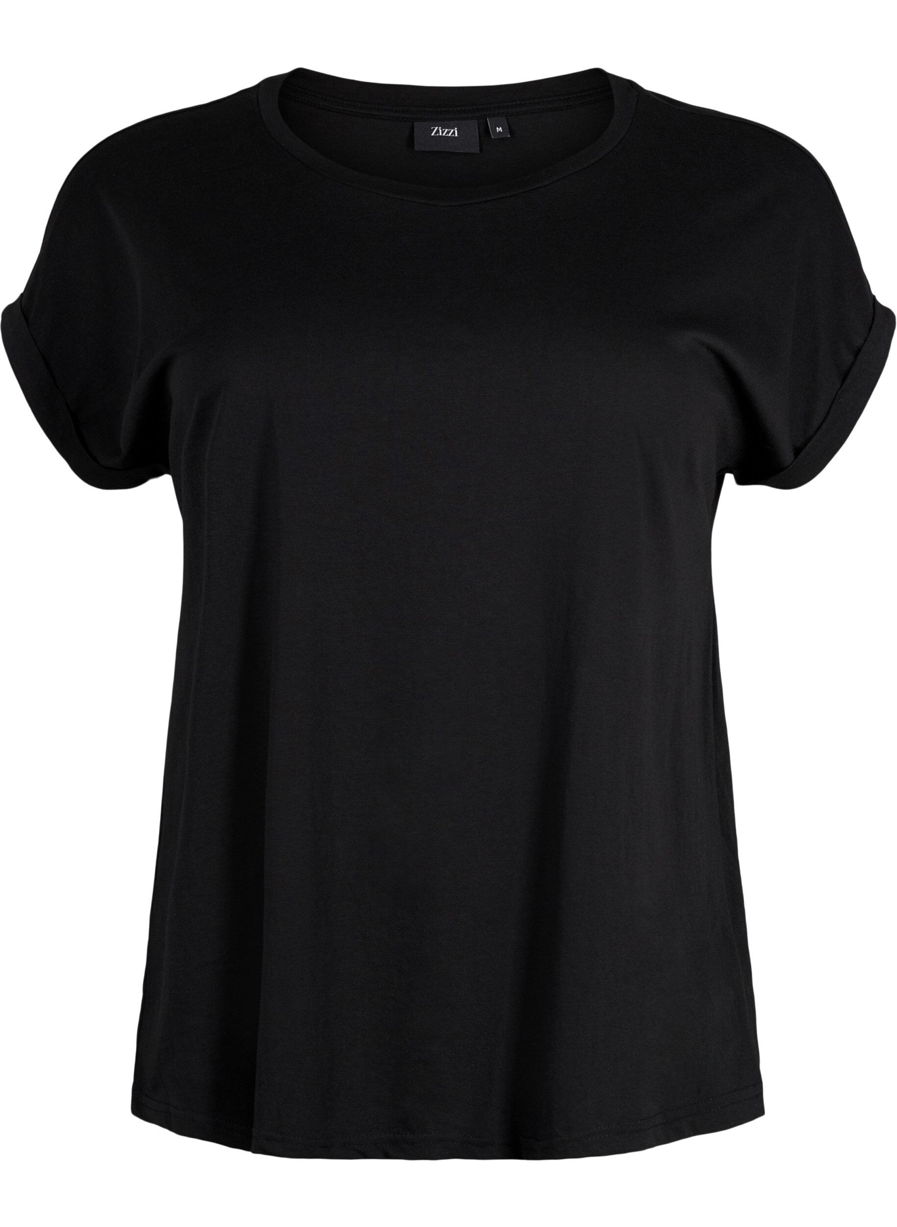 ZizziKurz&auml;rmeliges T-Shirt aus einer Baumwollmischung, Schwarz, Packshot image number 0