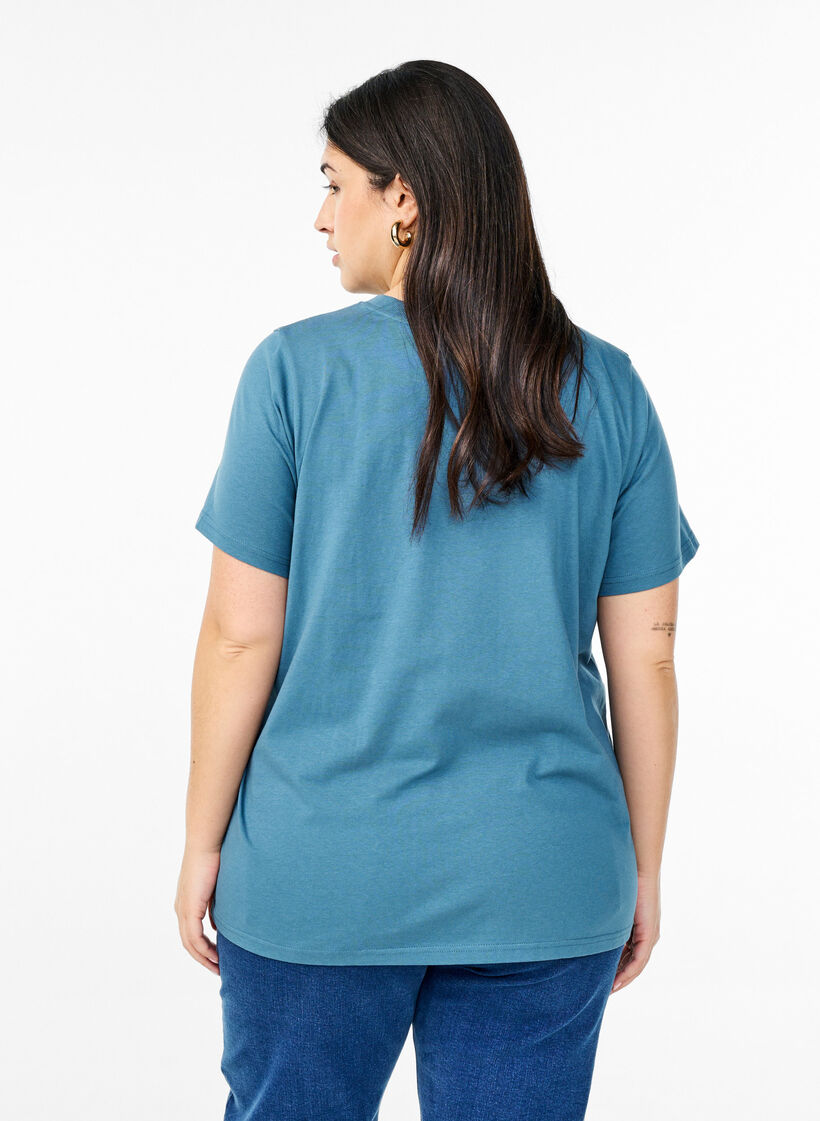 T-shirt basique en coton &agrave; col rond, Gris bleut&eacute;, Model image number 2