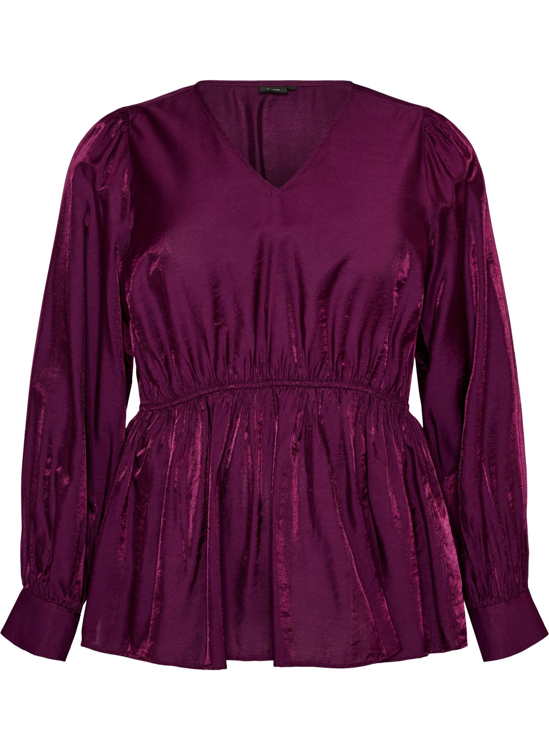 Blouse brillante en viscose &agrave; effet p&eacute;plum
