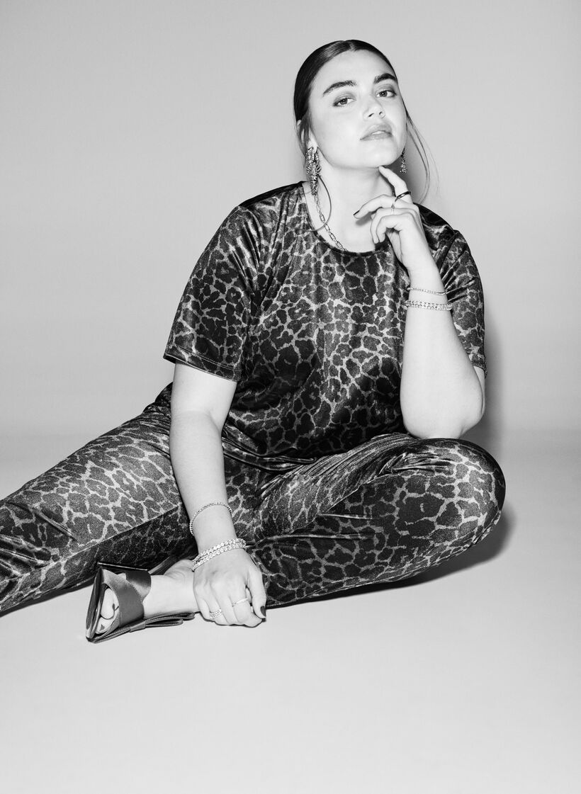 Kurzärmeliges Top aus Velours, Braun, Image