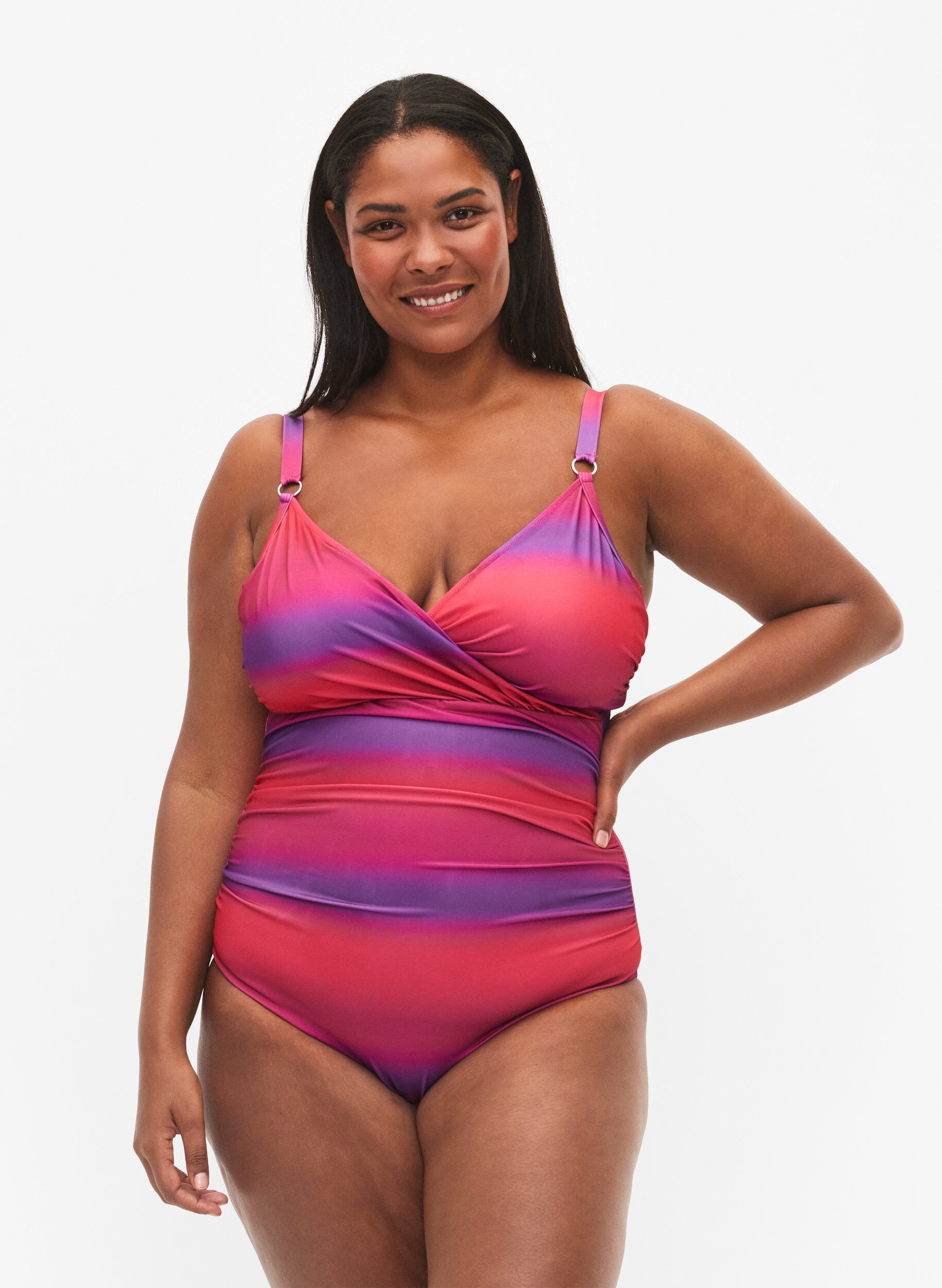 Zizzi Maillot de bain imprim&eacute; avec un rembourrage confortable, Pink Comb, Model image number 0