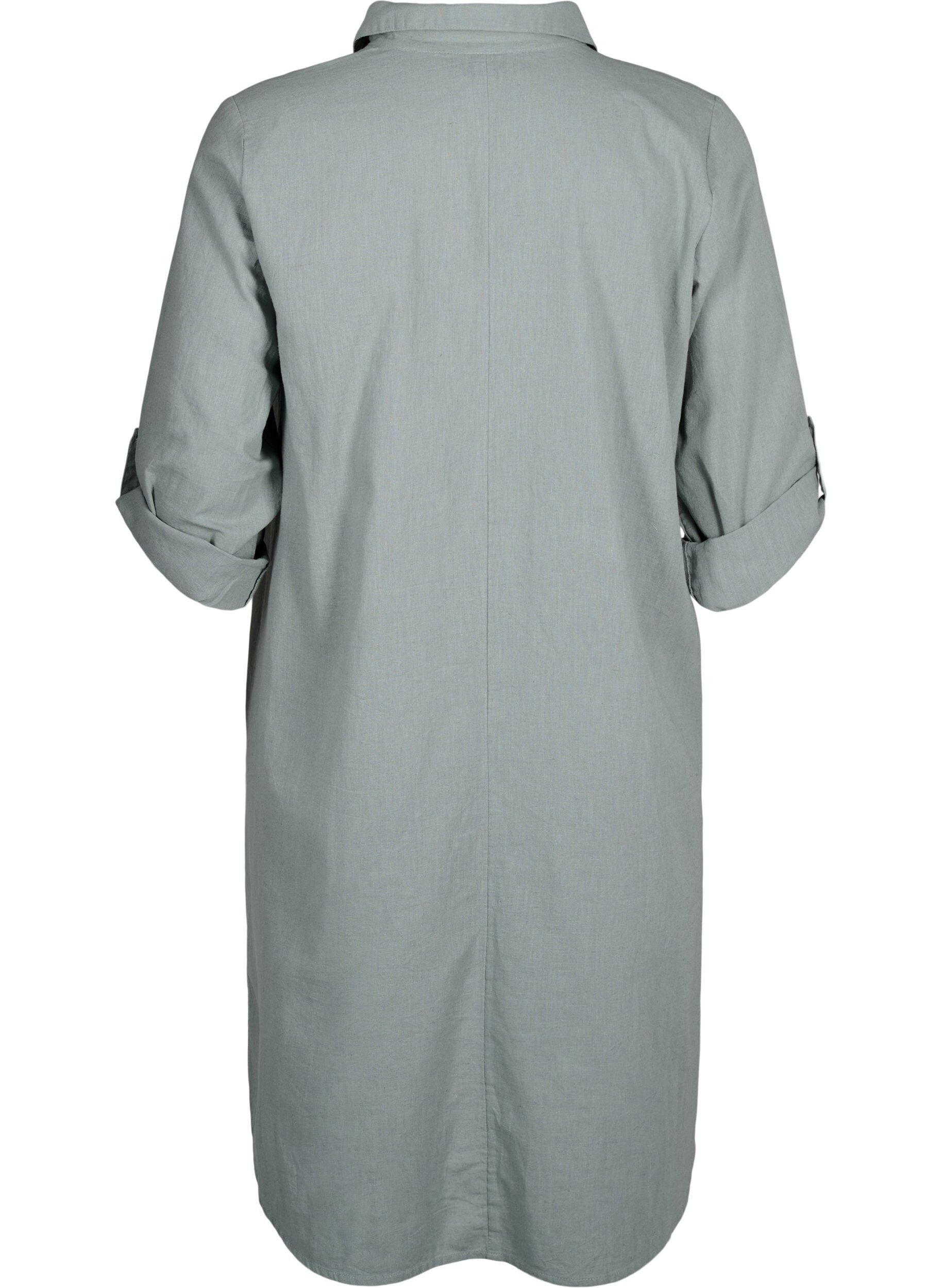 Zizzi Kleid mit V-Ausschnitt aus Baumwolle und Leinen, Chinois Green, Packshot image number 1