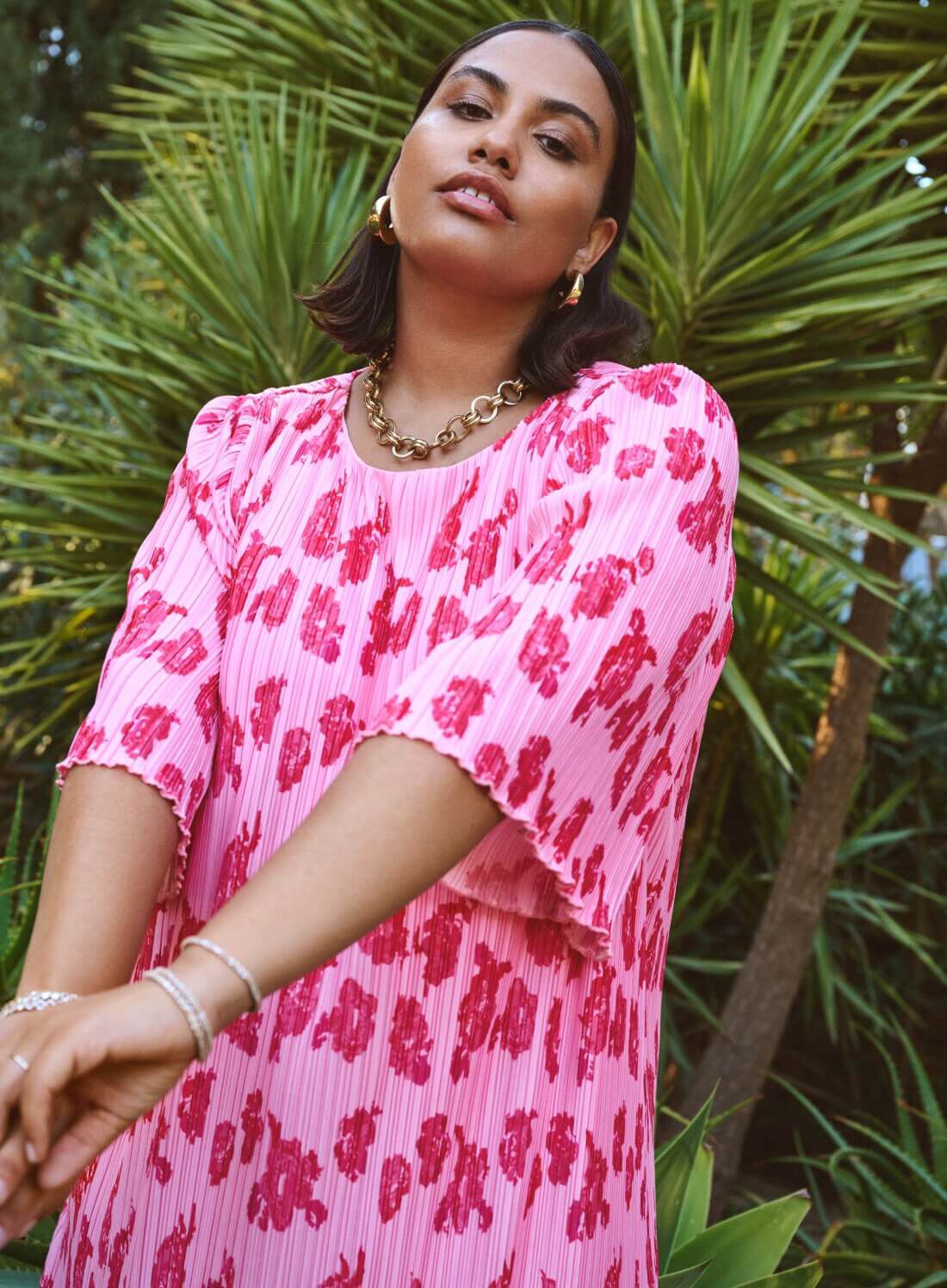 Zizzi Robe imprim&eacute;e en rose, , Model