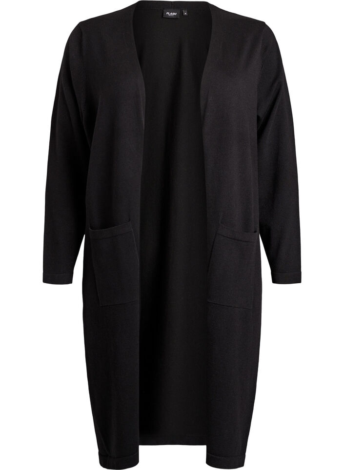 Cardigan long ouvert avec poches, Noir, Packshot image number 0