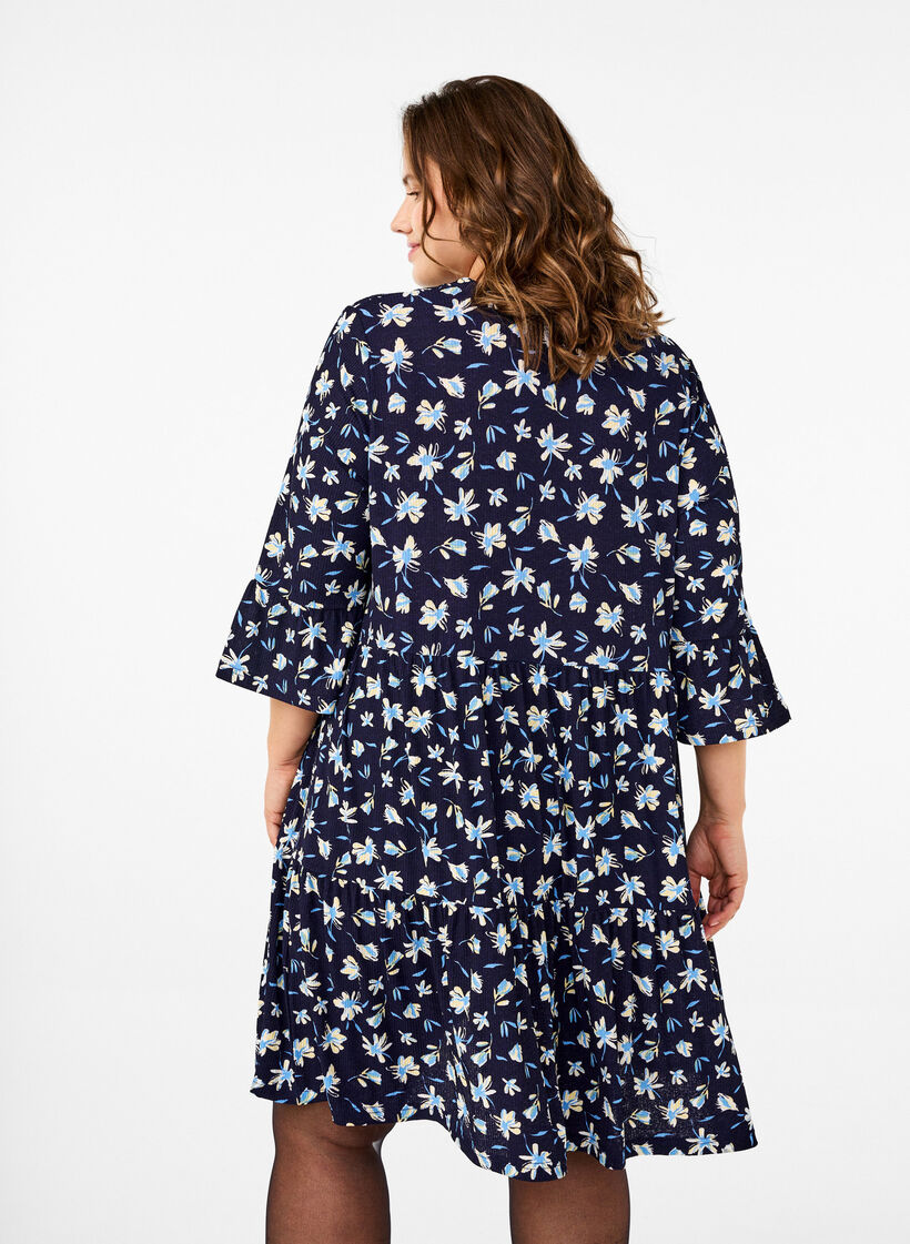 Robe courte évasée à imprimé floral, Bleu, Model image number 2