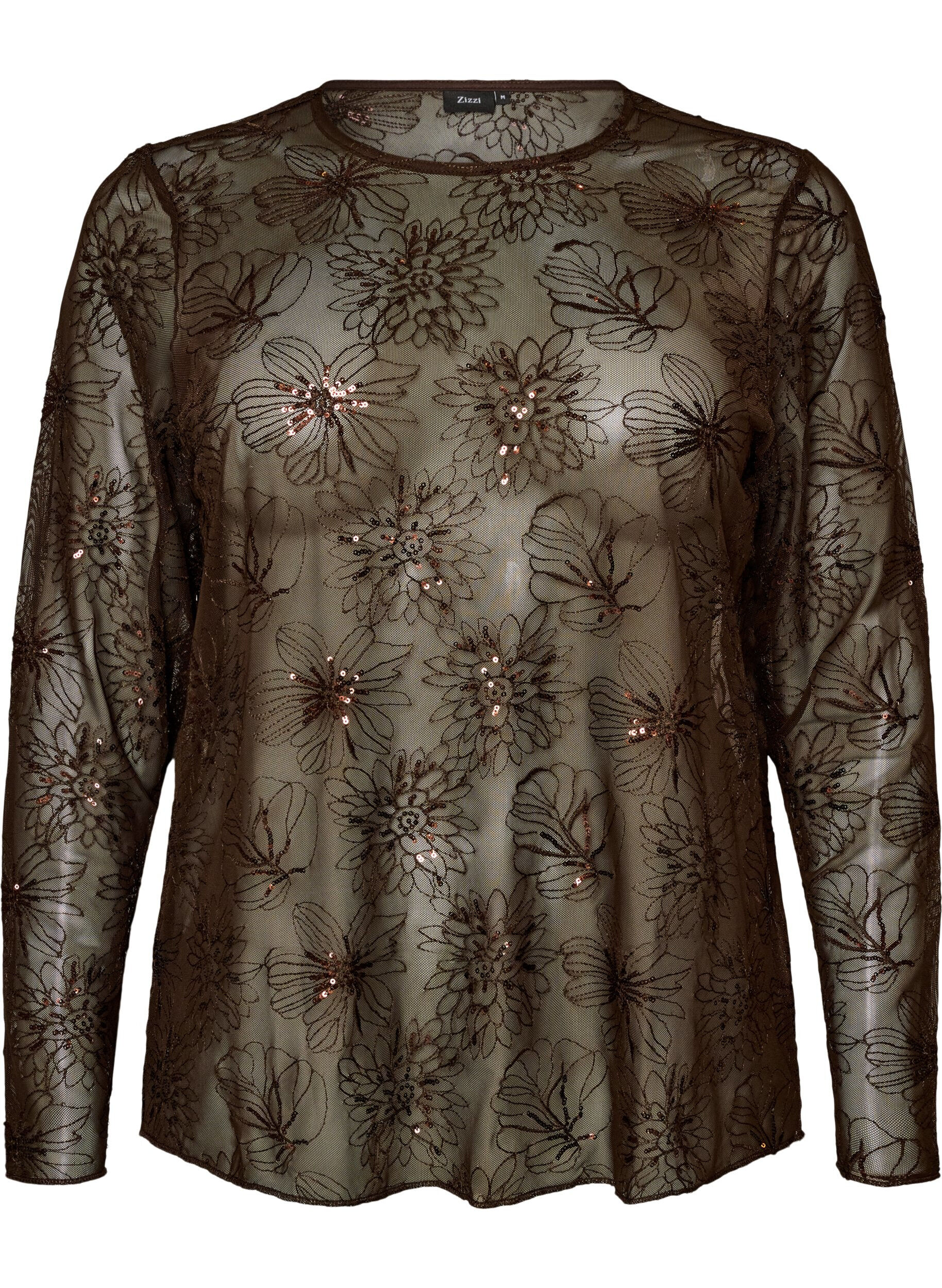 Blouse en mesh avec fleurs et sequins