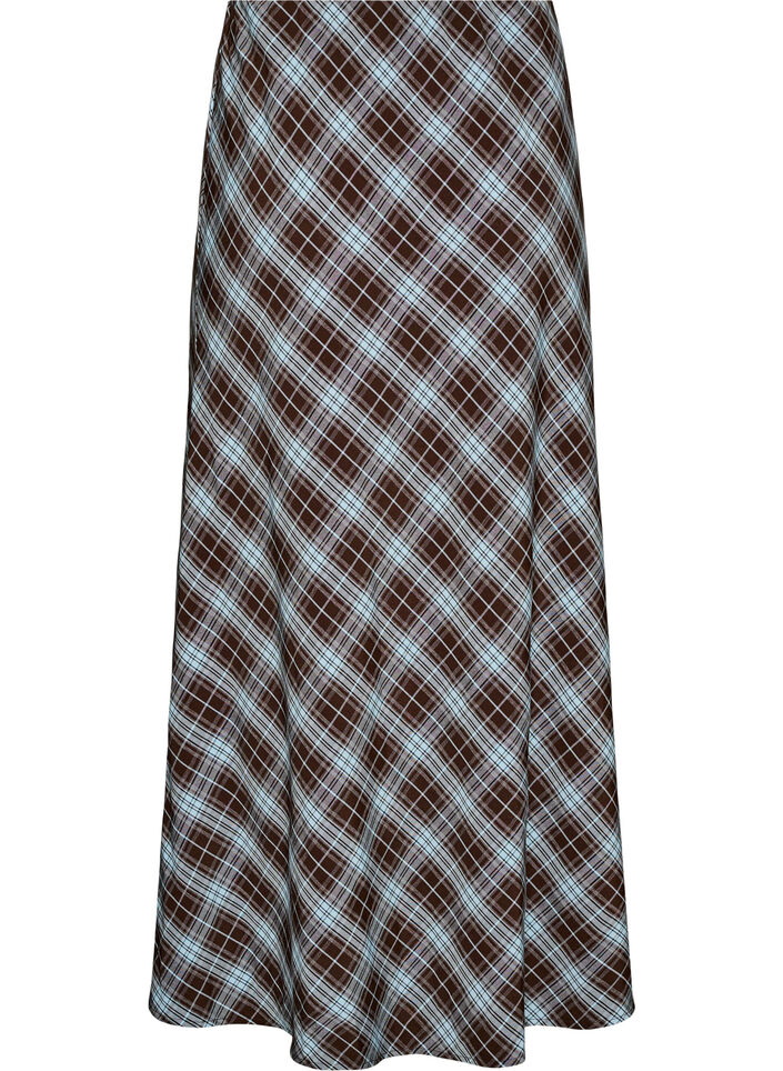 Jupe maxi coupe &eacute;vas&eacute;e &agrave; carreaux, Bleu Clair, Packshot image number 1