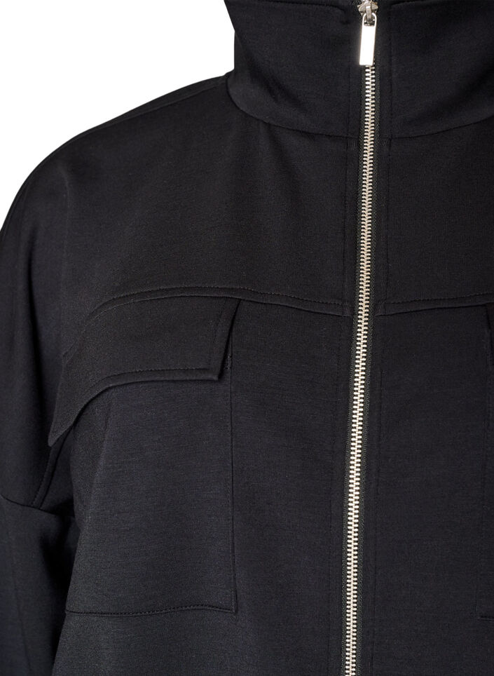Cardigan en jersey avec fermeture &eacute;clair et col montant, Noir, Packshot image number 2