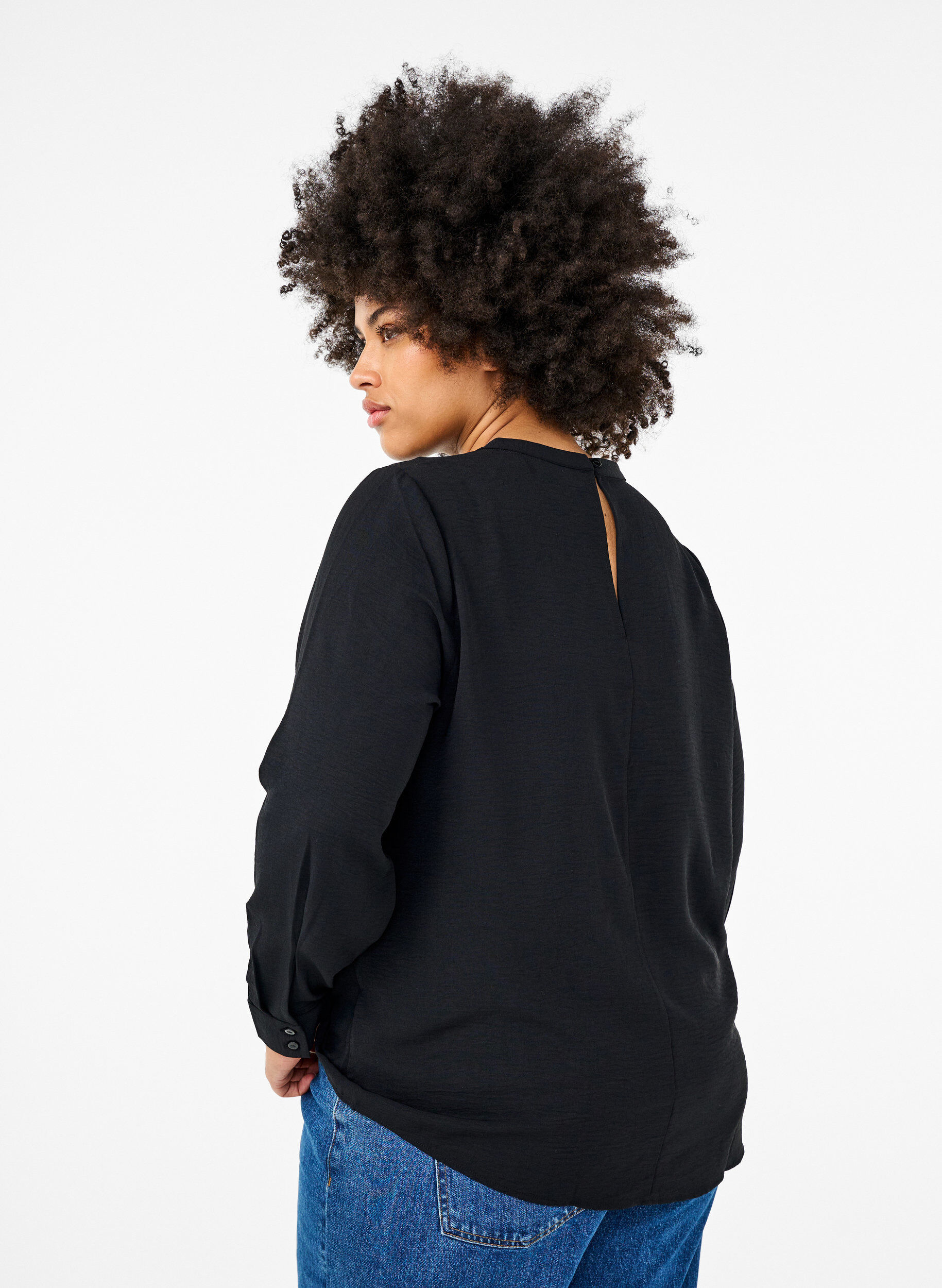 Zizzi Bluse mit Spitzendetail, Black, Model image number 1