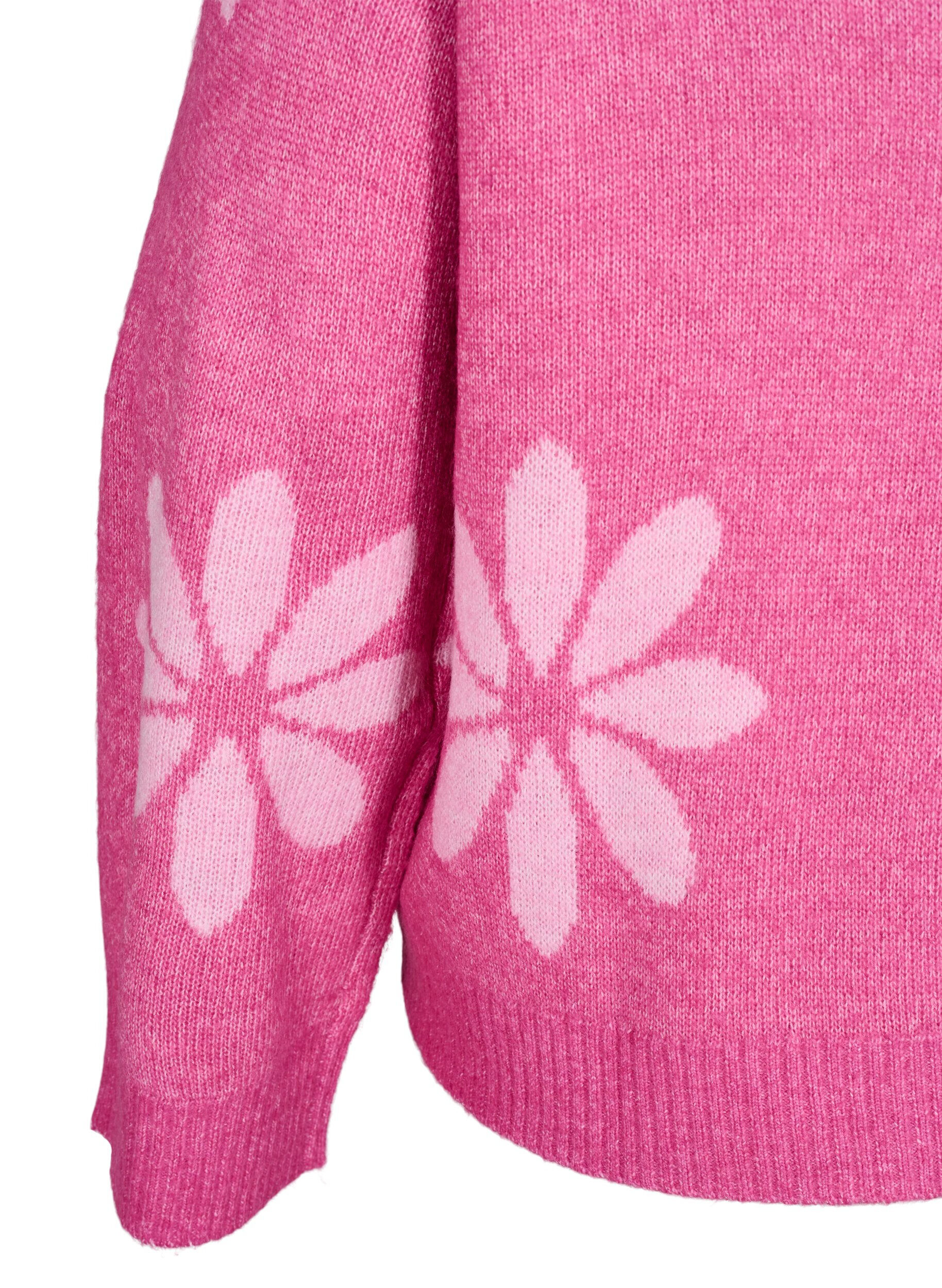 Zizzi Gebl&uuml;mte Bluse aus Strick, Raspberry Rose Comb, Packshot image number 3