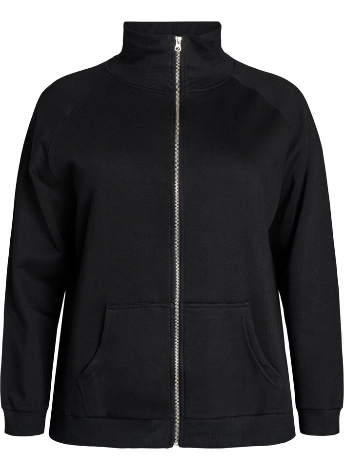 Cardigan sweat avec col montant et zip, Noir, Packshot image number 0