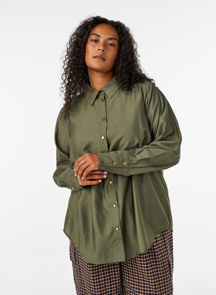 Bluse aus Viskose mit goldenen Kn&ouml;pfen, Gr&uuml;n, Model image number 0