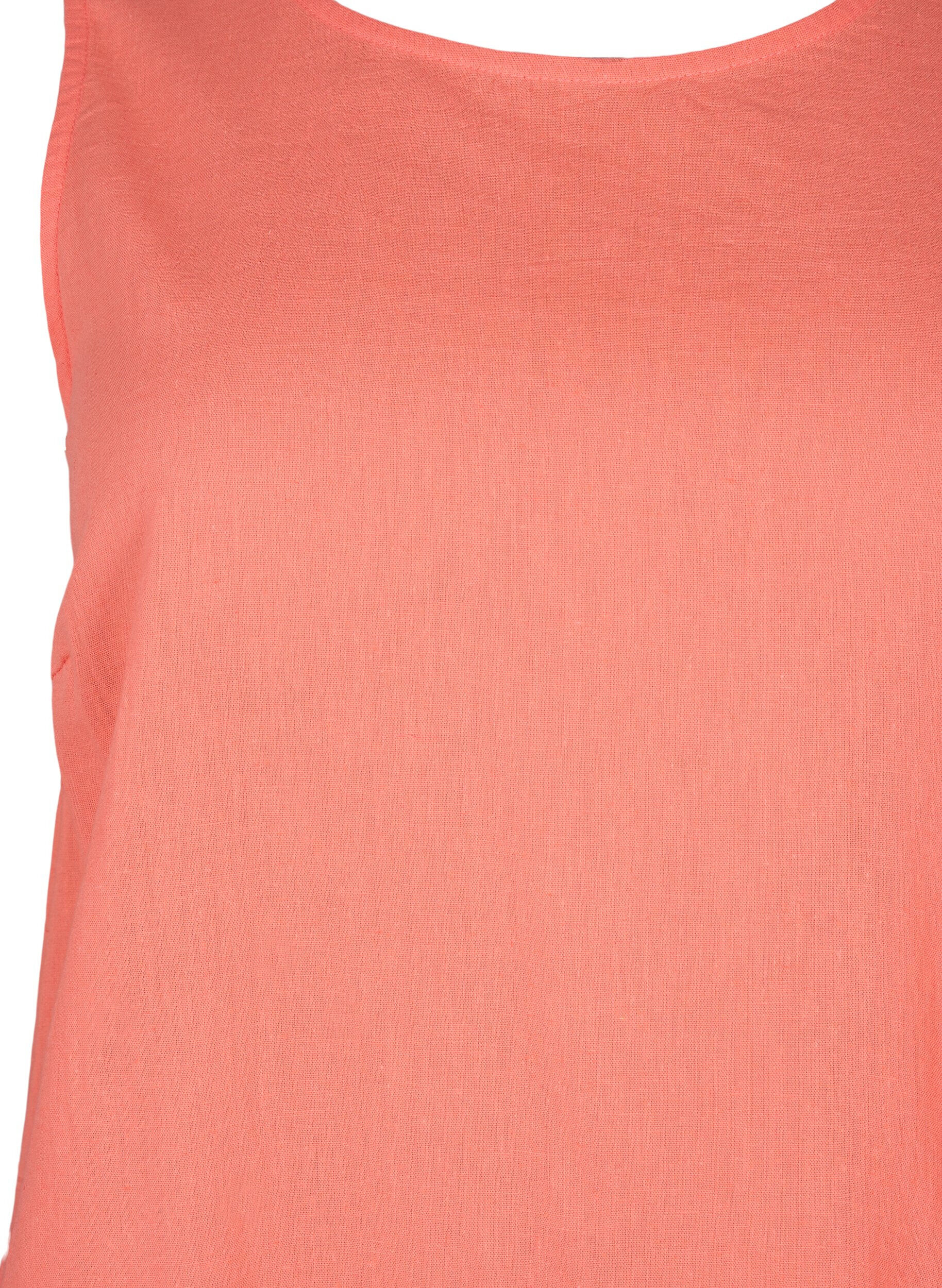 Zizzi &Auml;rmelloses Kleid aus Baumwollmischung mit Leinen, Living Coral, Packshot image number 2
