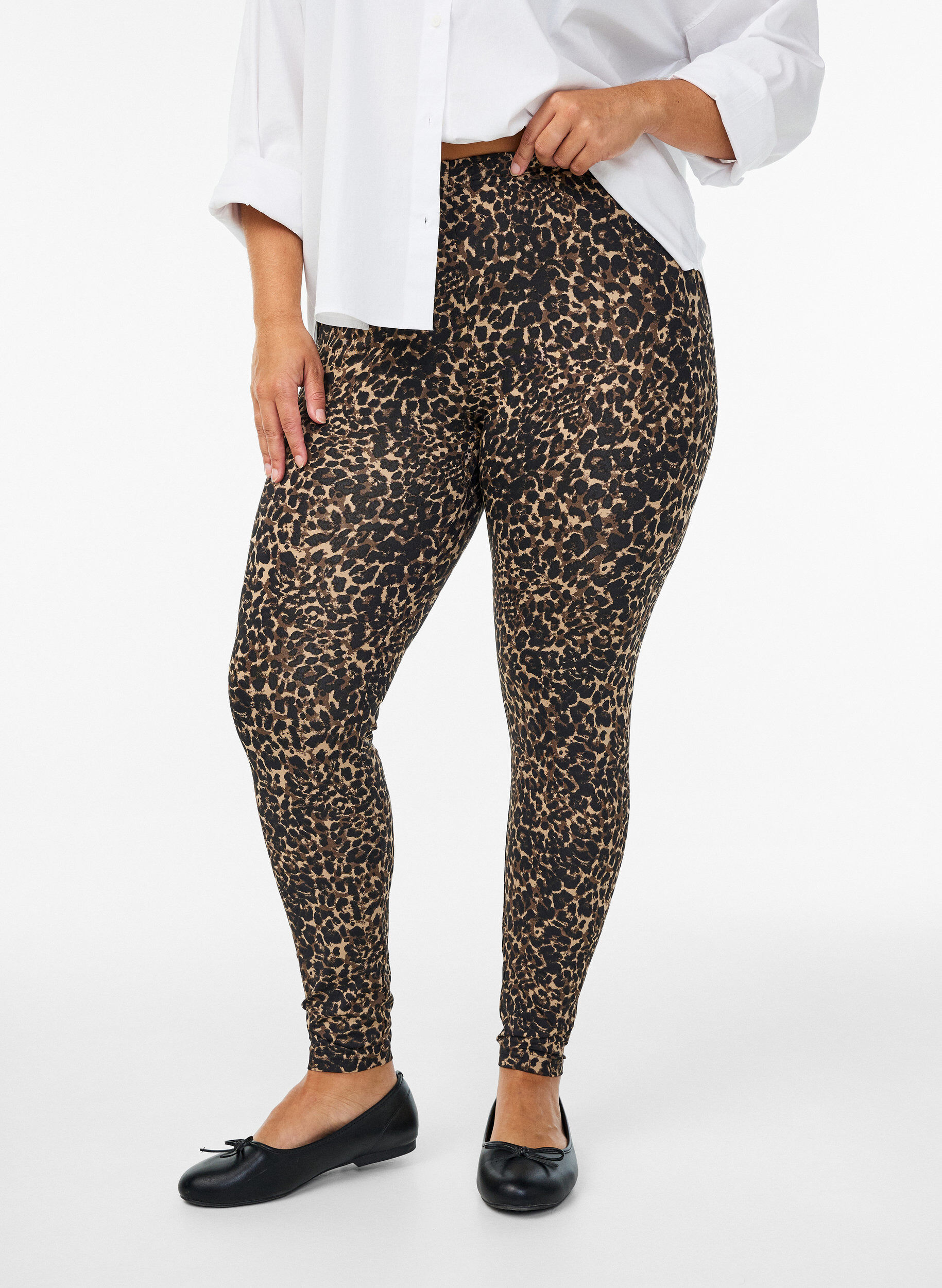 Lot de 2 leggings longs &agrave; taille standard, Noir, Model