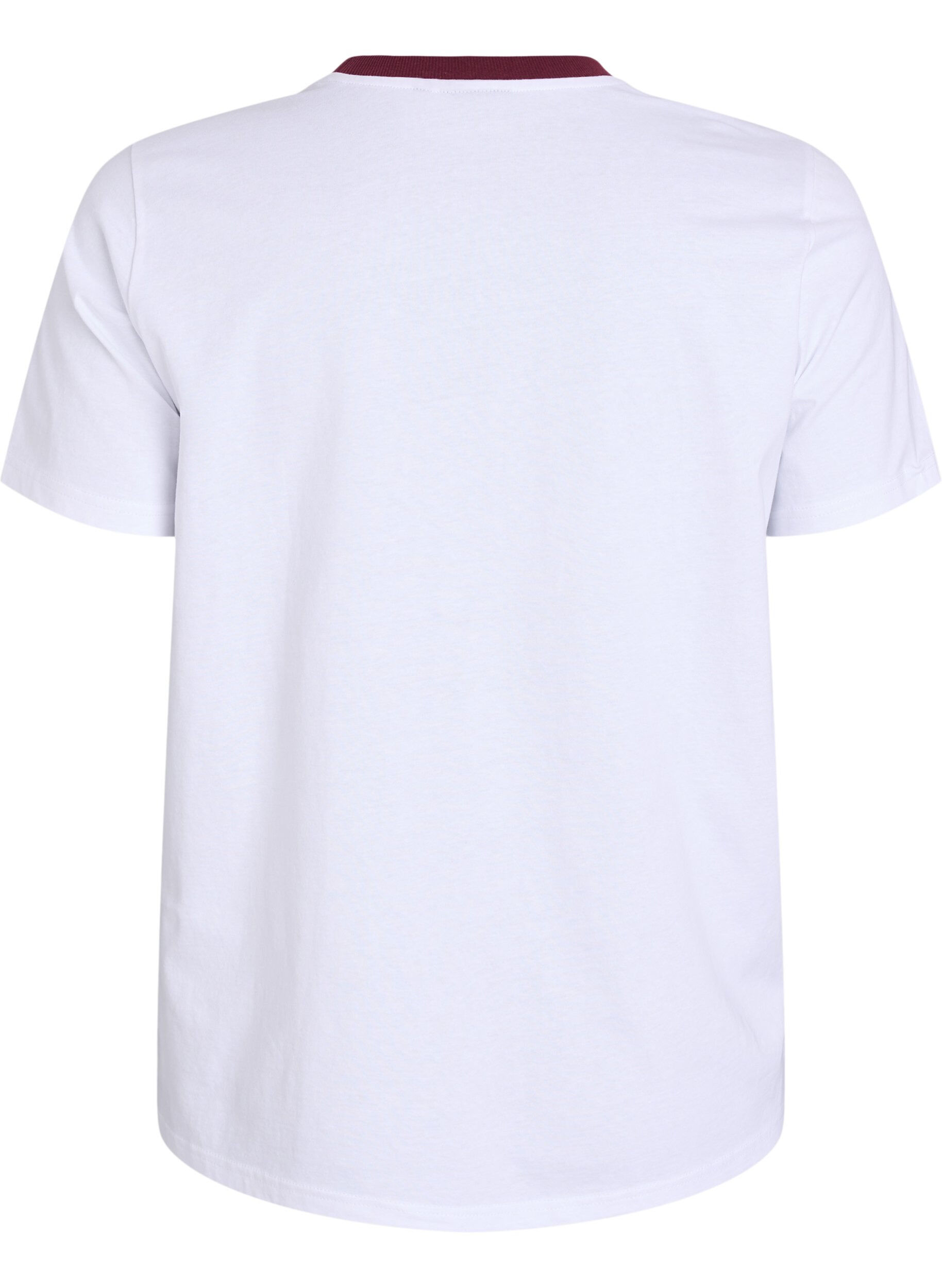Zizzi T-shirt avec imprim&eacute; de texte et bordure contrast&eacute;e, Blanc, Packshot image number 1