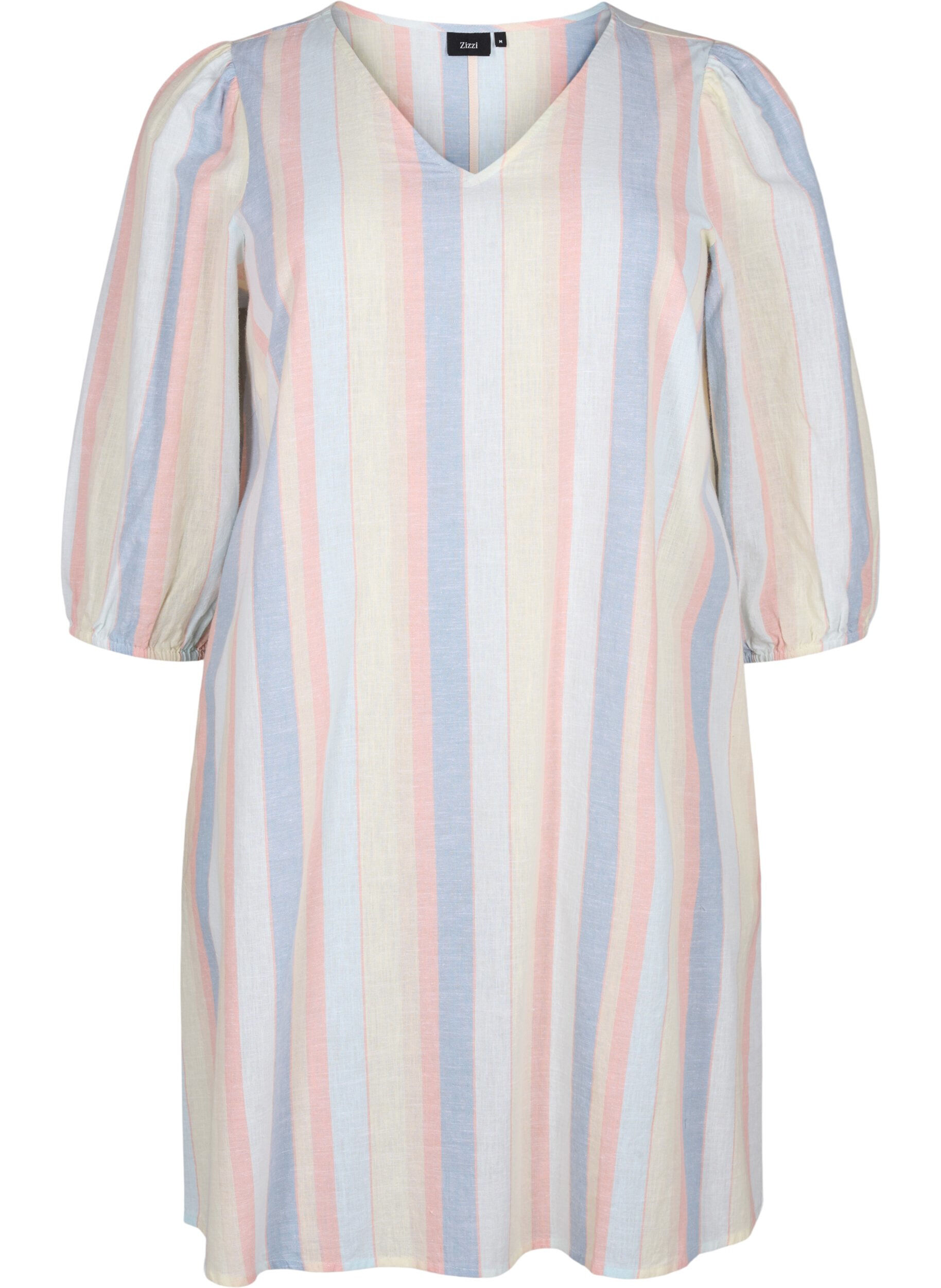 Zizzi Robe courte en coton et lin m&eacute;lang&eacute;s, Multi Color Stripe, Packshot image number 0