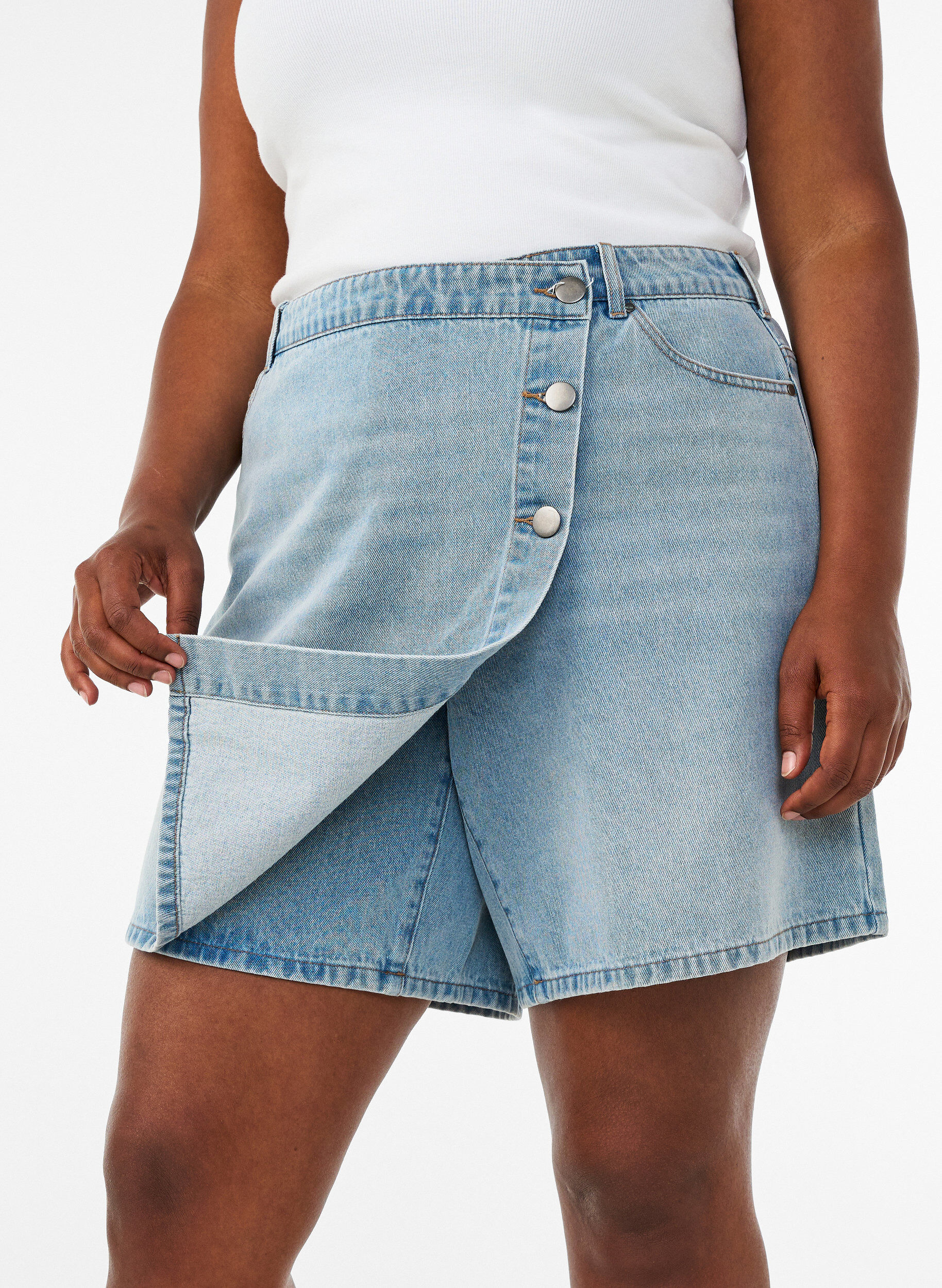 ZizziDenimskort mit Wickeloptik und hoher Taille, Blau, Model image number 3