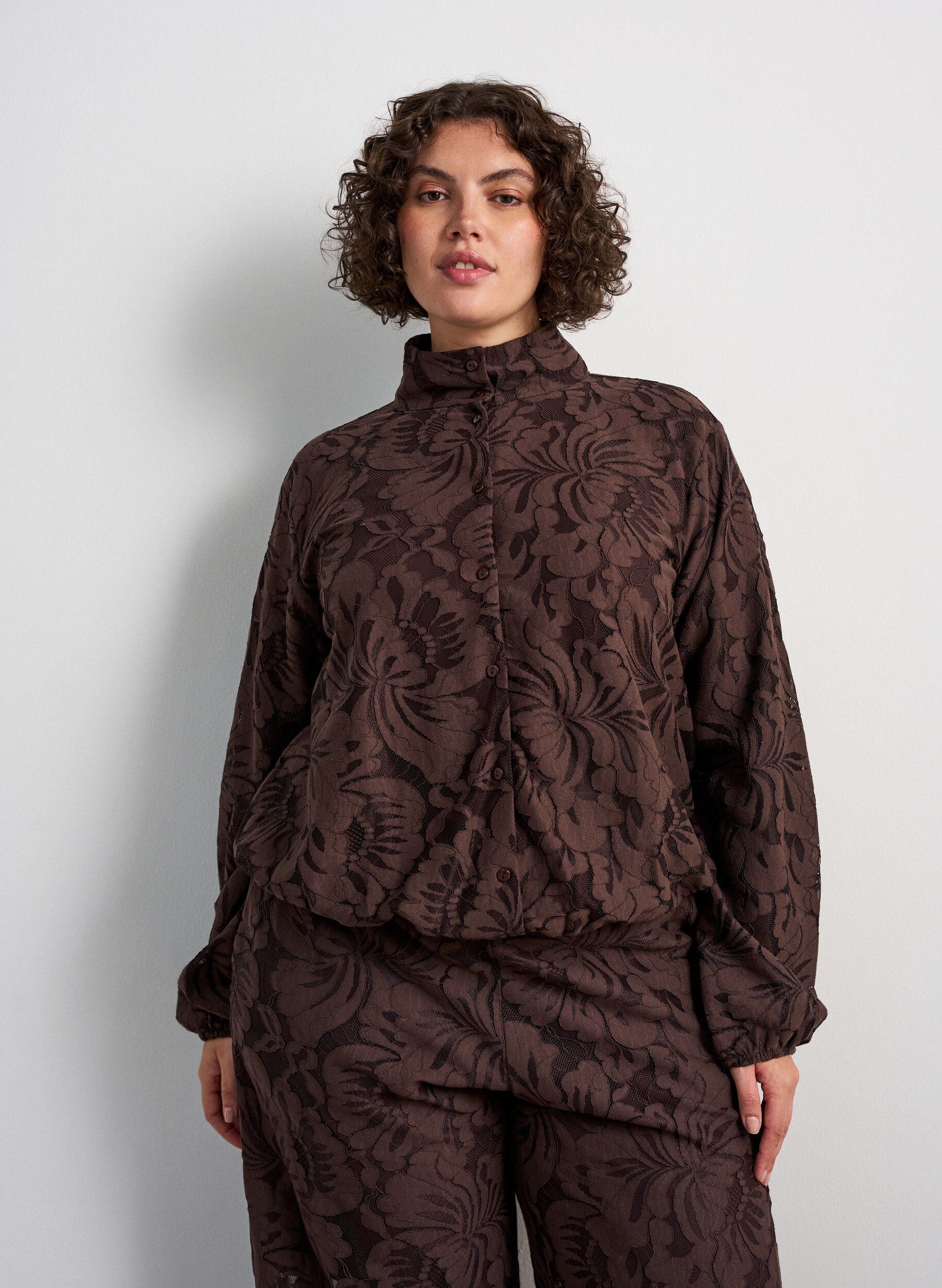Bomber en jacquard floral, Marron, Model