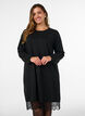 Robe courte en maille avec ourlet en dentelle, Noir, Model image number 0