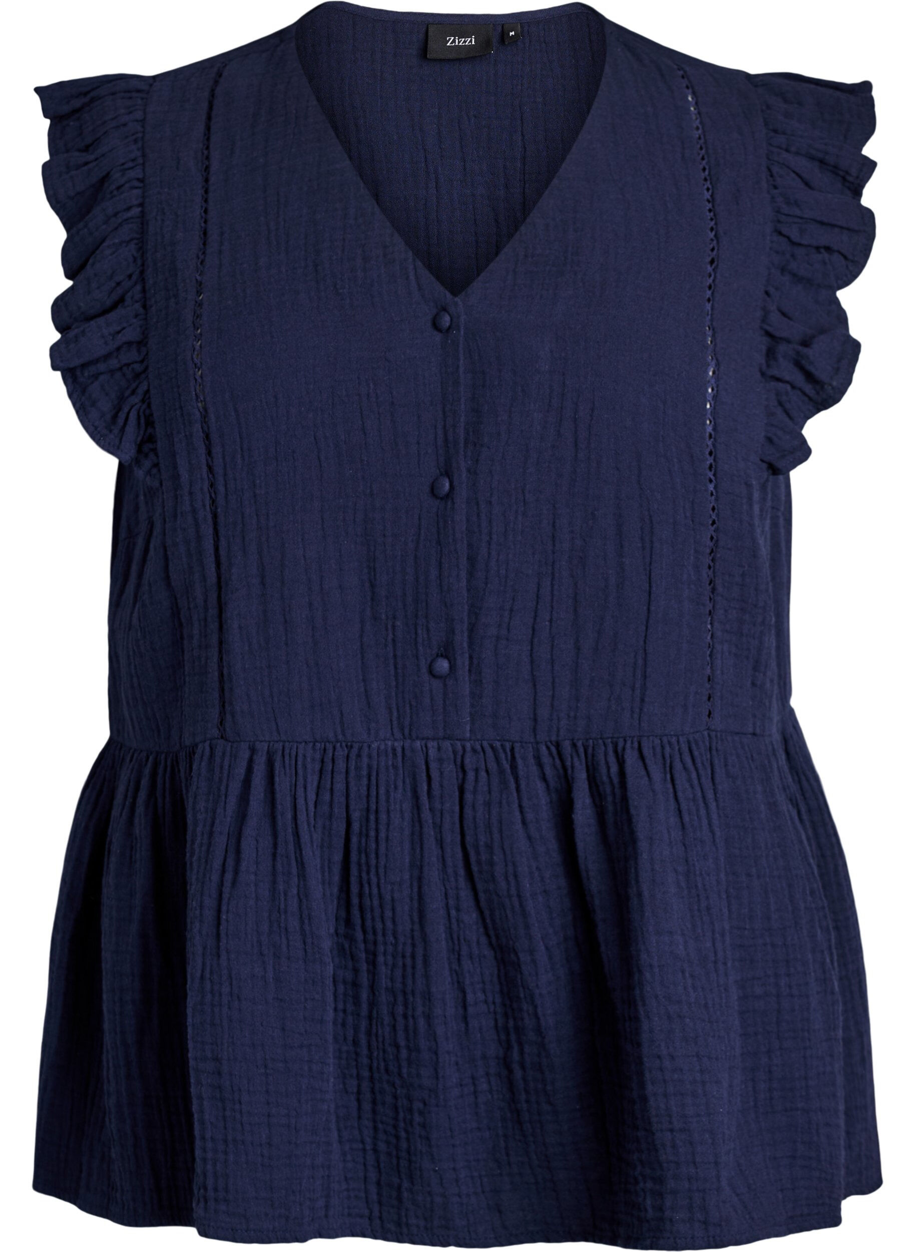 Blouse sans manches en mousseline de coton avec volants