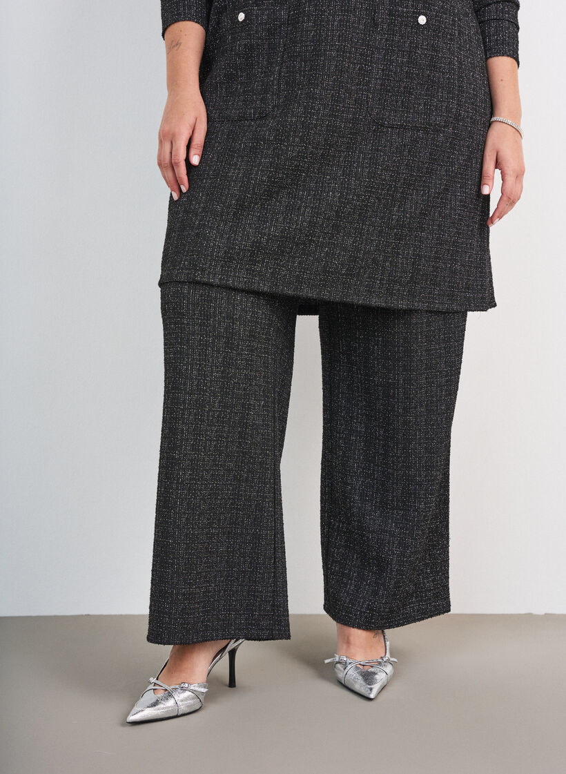 Pantalon &agrave; coupe droite en boucl&eacute;, Noir, Model image number 2