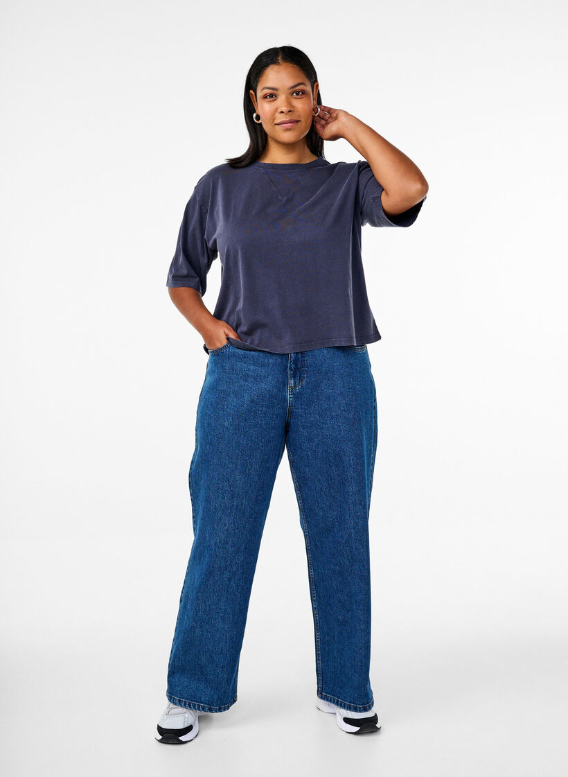 T-shirt Boxy en coton biologique, Bleu, Model image number 1