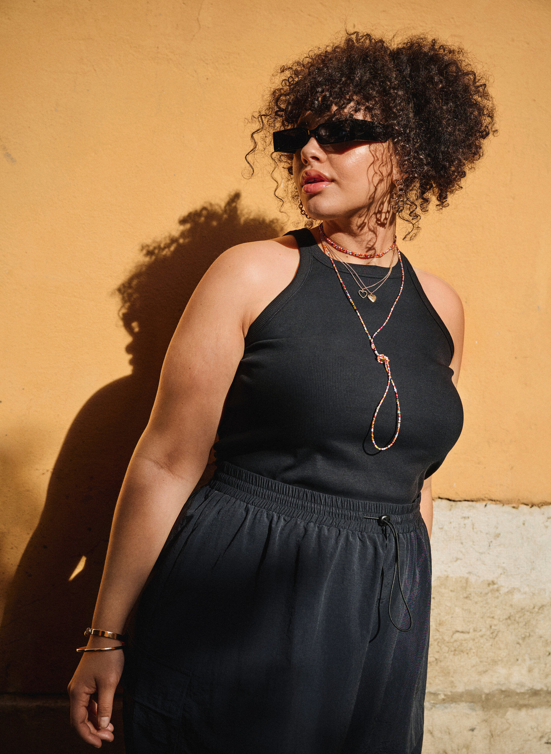 Zizzi Geripptes Tanktop aus Baumwolle, Black, Image image number 0