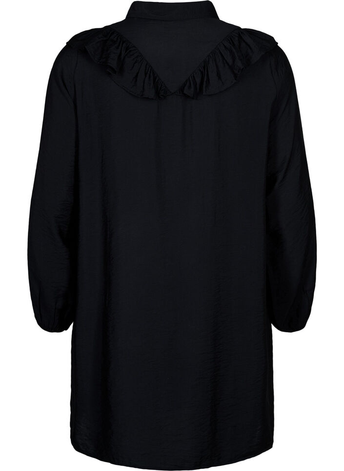 Robe chemise avec volants et broderie, Black, Packshot image number 1