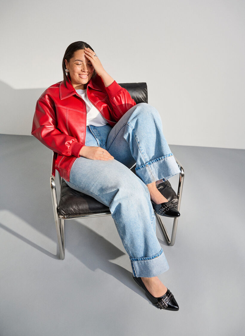 Extra-Weite - Ballerina mit Riemen und Nieten, Schwarz, Image image number 0