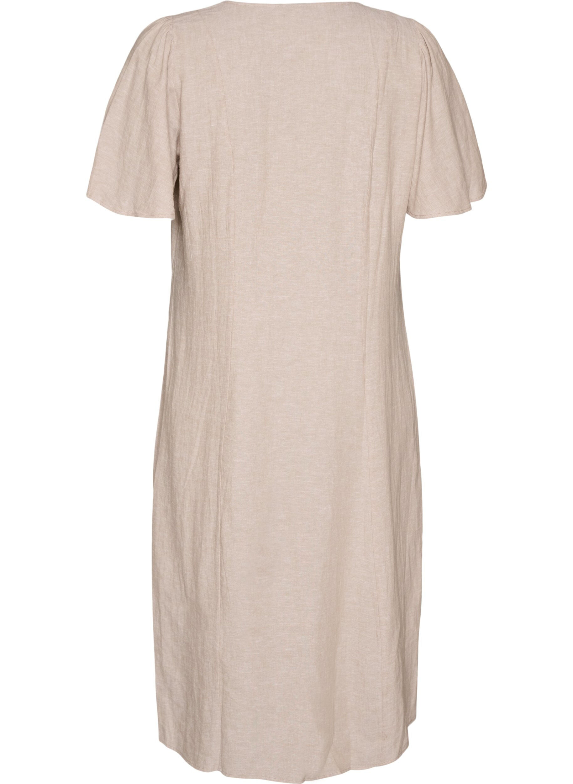 ZizziRobe midi en lin et viscose avec manches &agrave; volants, Beige, Packshot image number 1