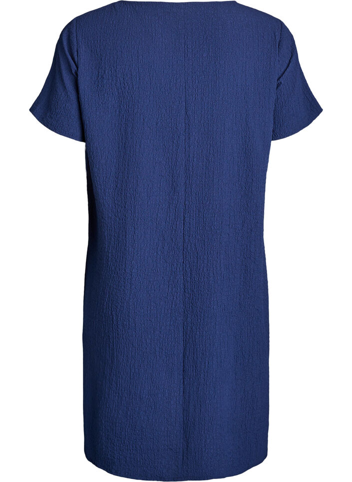 Kurzes Kleid mit gecrinkelter Textur und kurzen &Auml;rmeln, Blau, Packshot image number 1