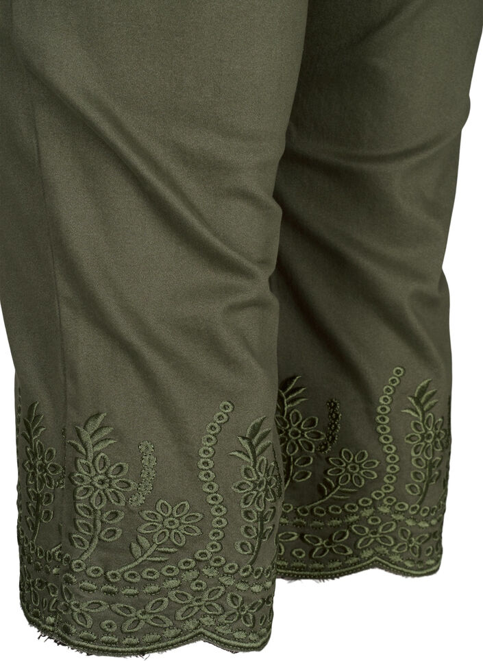  Caprihosen mit hohem Bund und Lochstickerei, Dusty Olive, Packshot image number 4