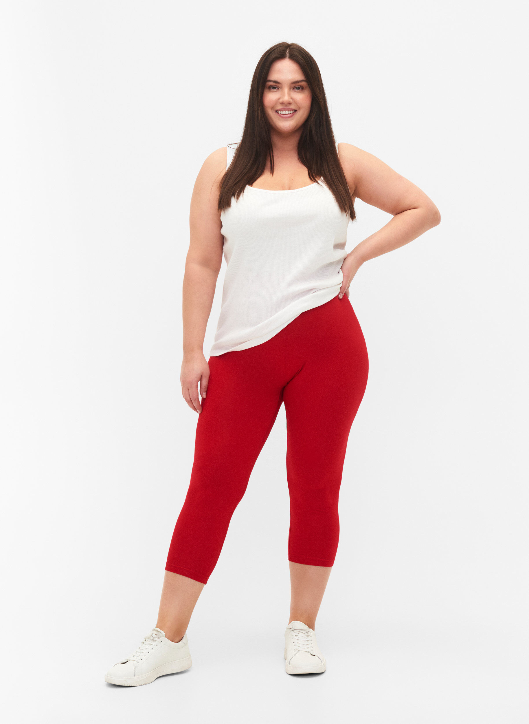ZizziLeggings basiques longueur 3/4 en viscose, Rouge, Model image number 1