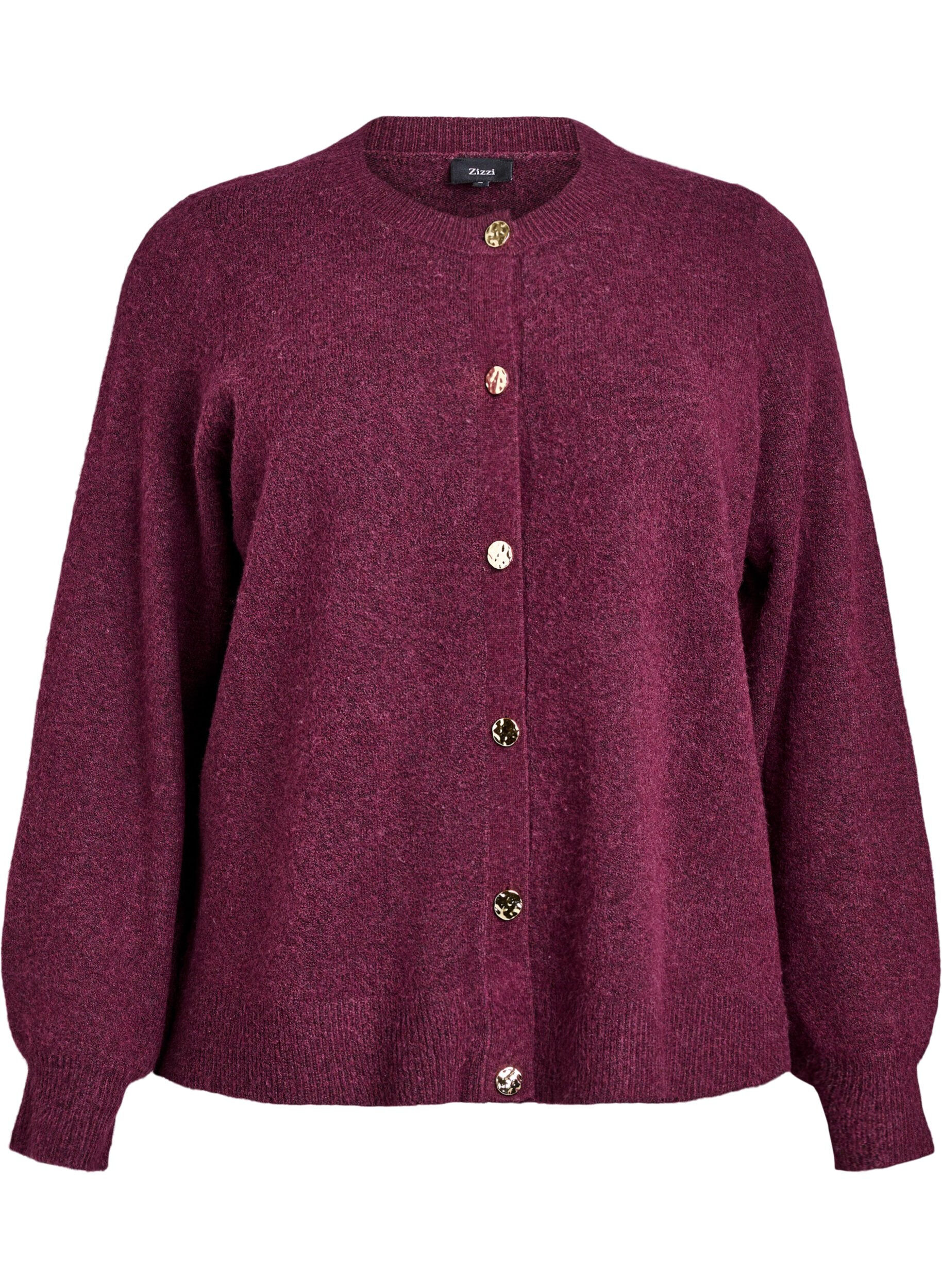 Zizzi Cardigan aus weichem Strick mit goldfarbenen Kn&ouml;pfen, Dunkles Bordeaux, Packshot image number 0