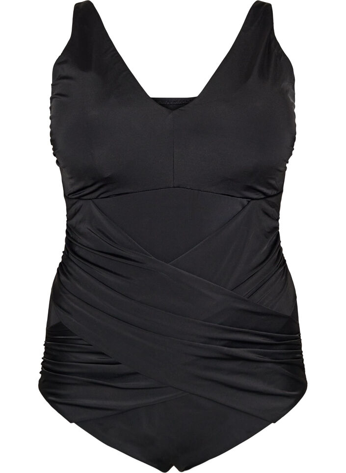 Badeanzug mit gekreuztem Raffungselement, Schwarz, Packshot image number 0