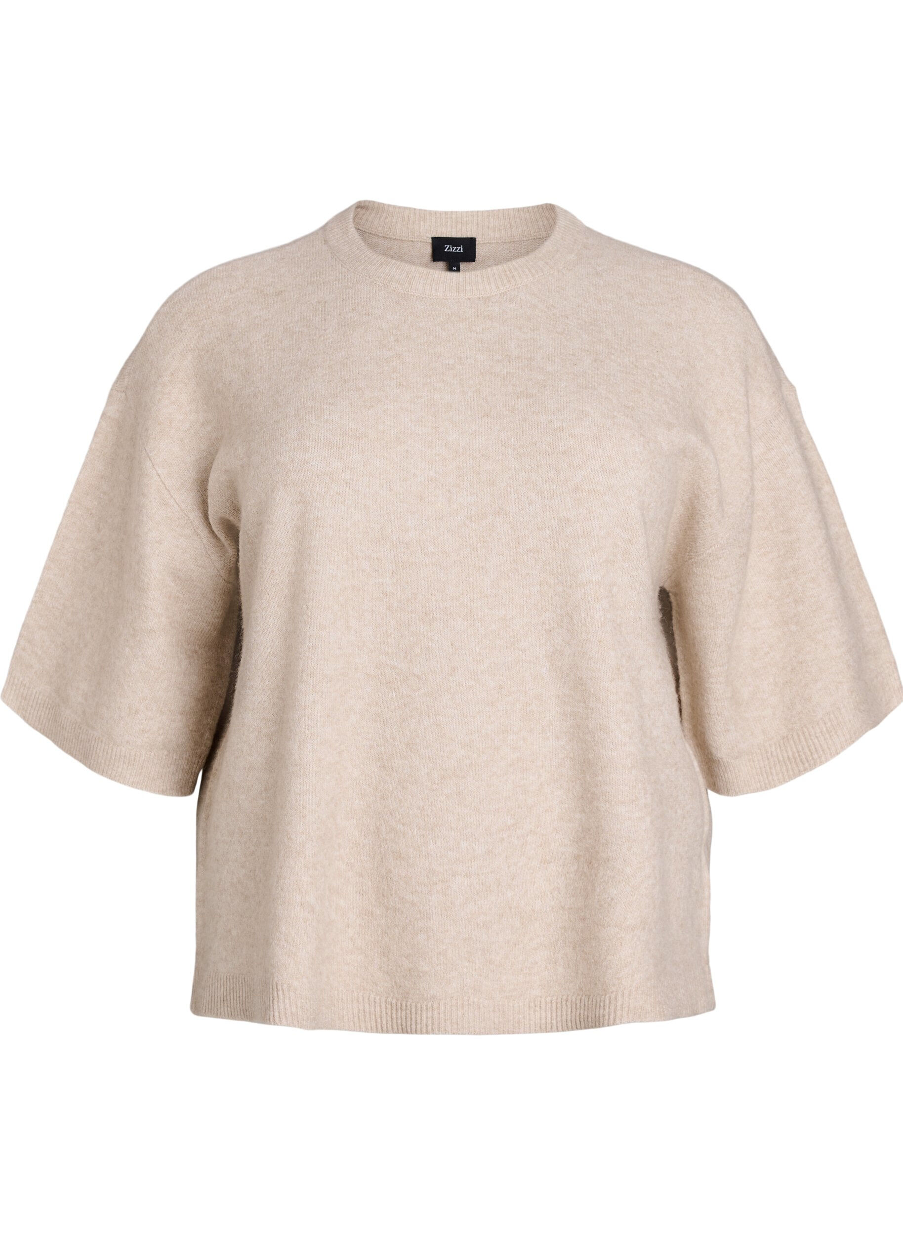 Zizzi Locker sitzende Strickshirt mit kurzen &Auml;rmeln, Beige, Packshot image number 0