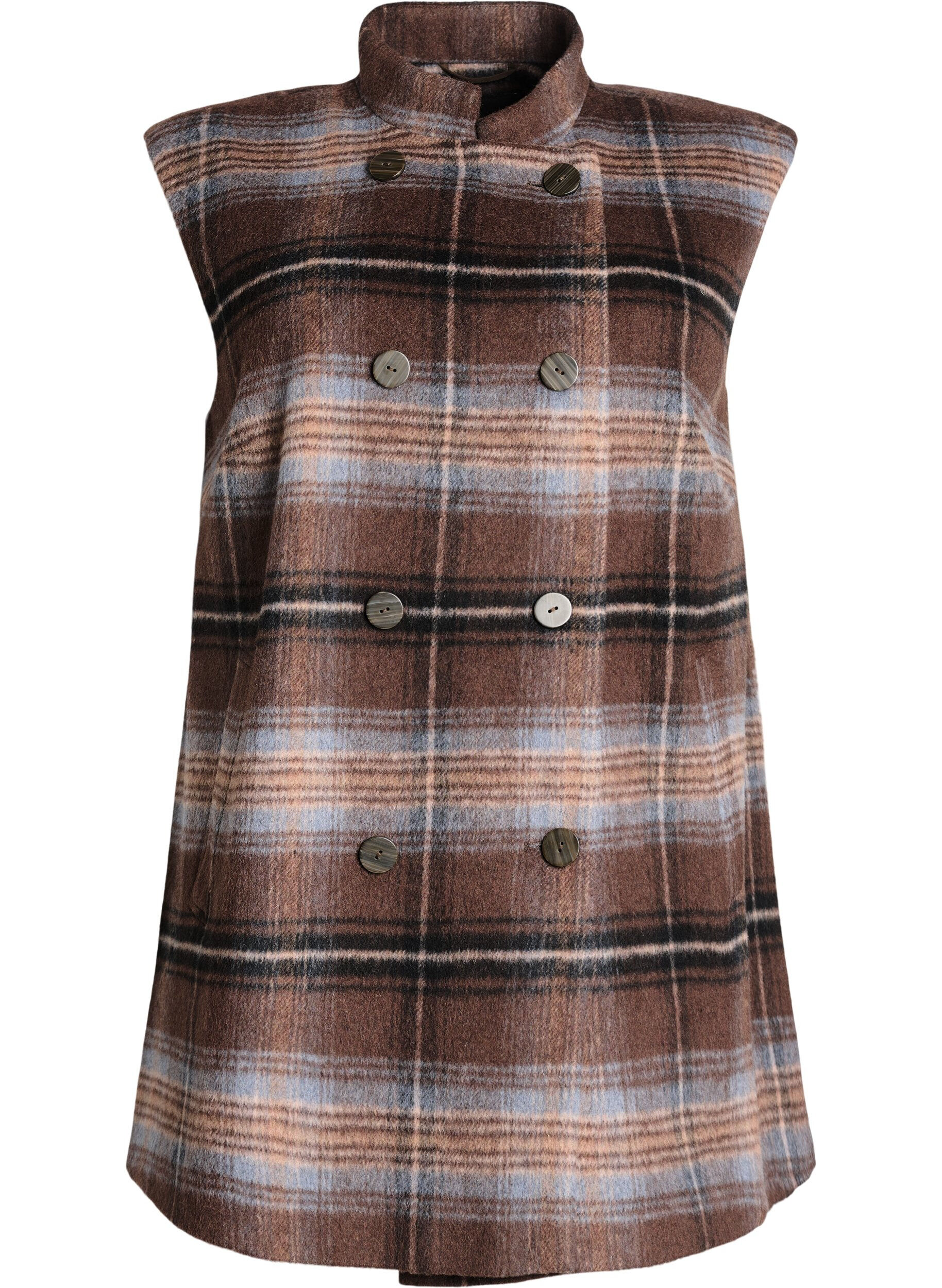 Zizzi Lange karierte Weste, Braun, Packshot image number 0