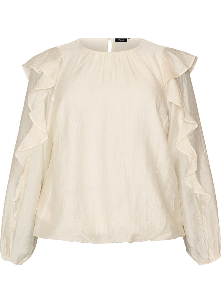 Blouse avec volants et coupe ballon, Vanille, Packshot image number 0
