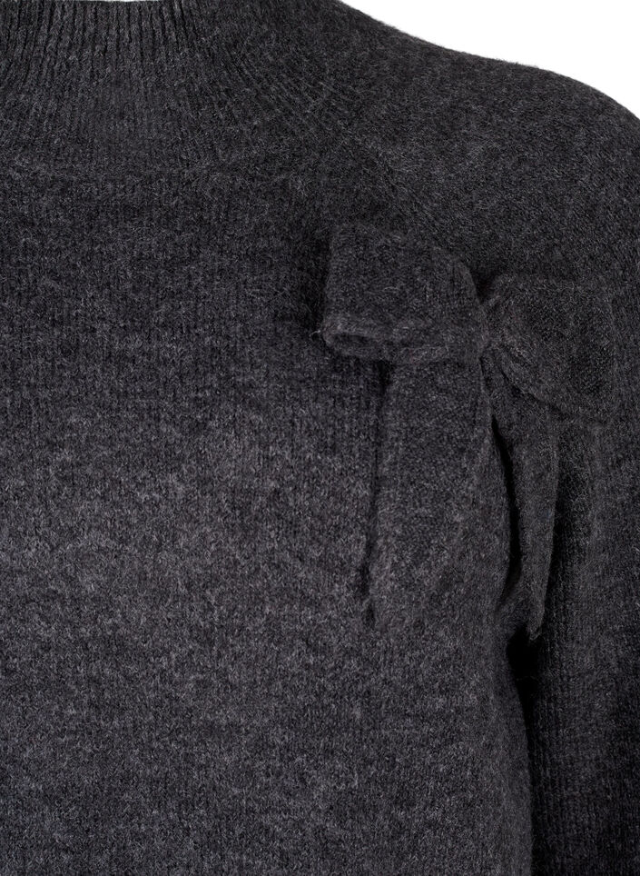  Strickbluse mit Schleifen-Detail, Dark Grey White Mel., Packshot image number 2