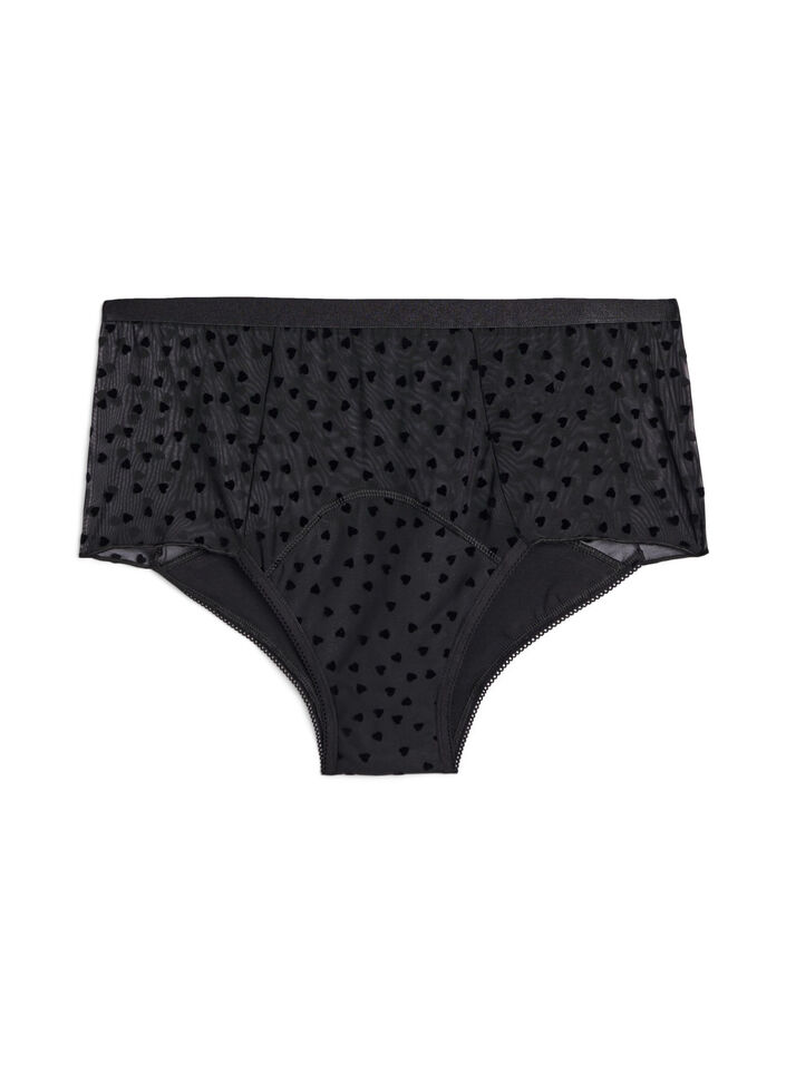 Culotte pour règles en maille avec des motifs de cœur, Noir, Packshot image number 0