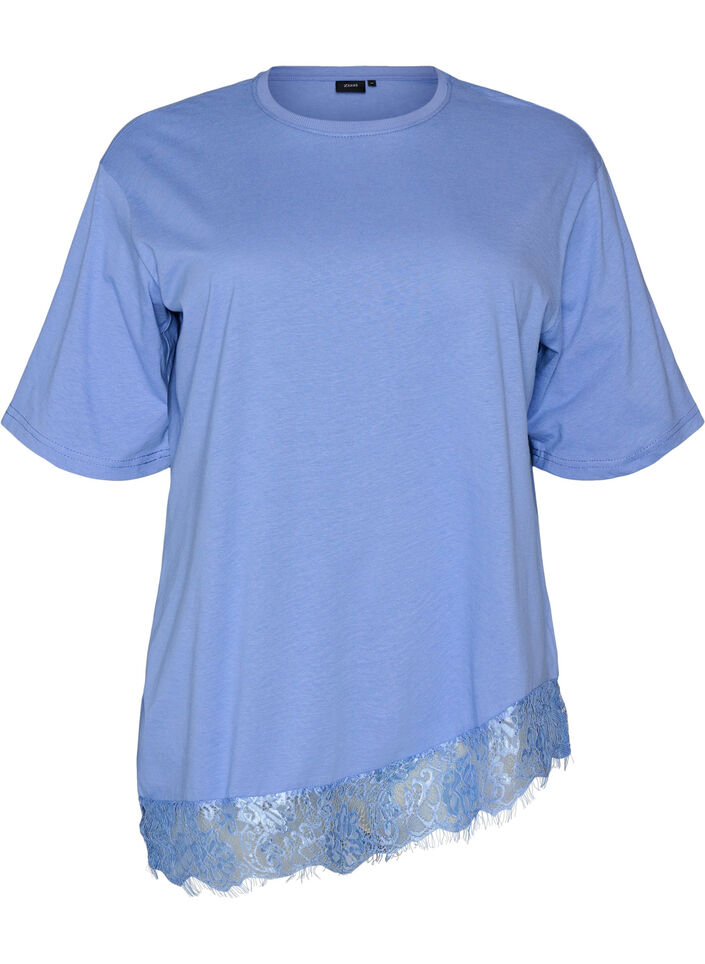 T-Shirt mit asymmetrischem Spitzensaum, lila, Packshot image number 0