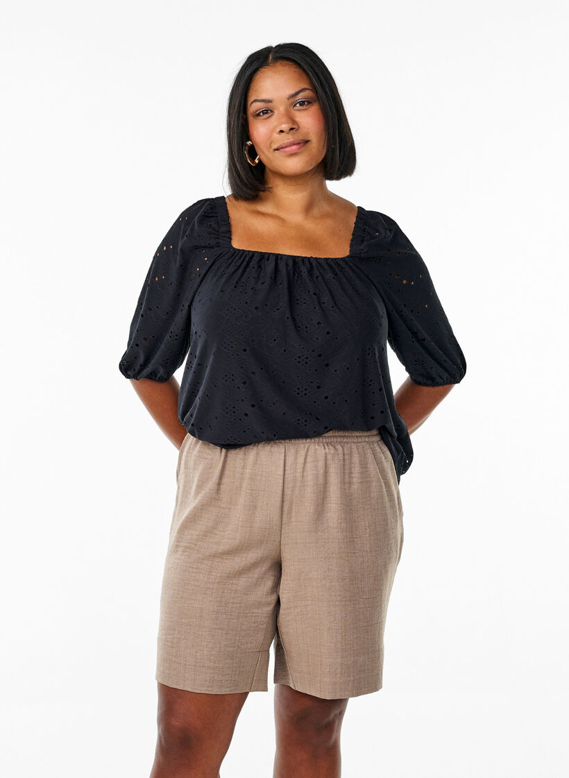Shorts mit Taschen und hoher Taille, Braun, Model image number 0