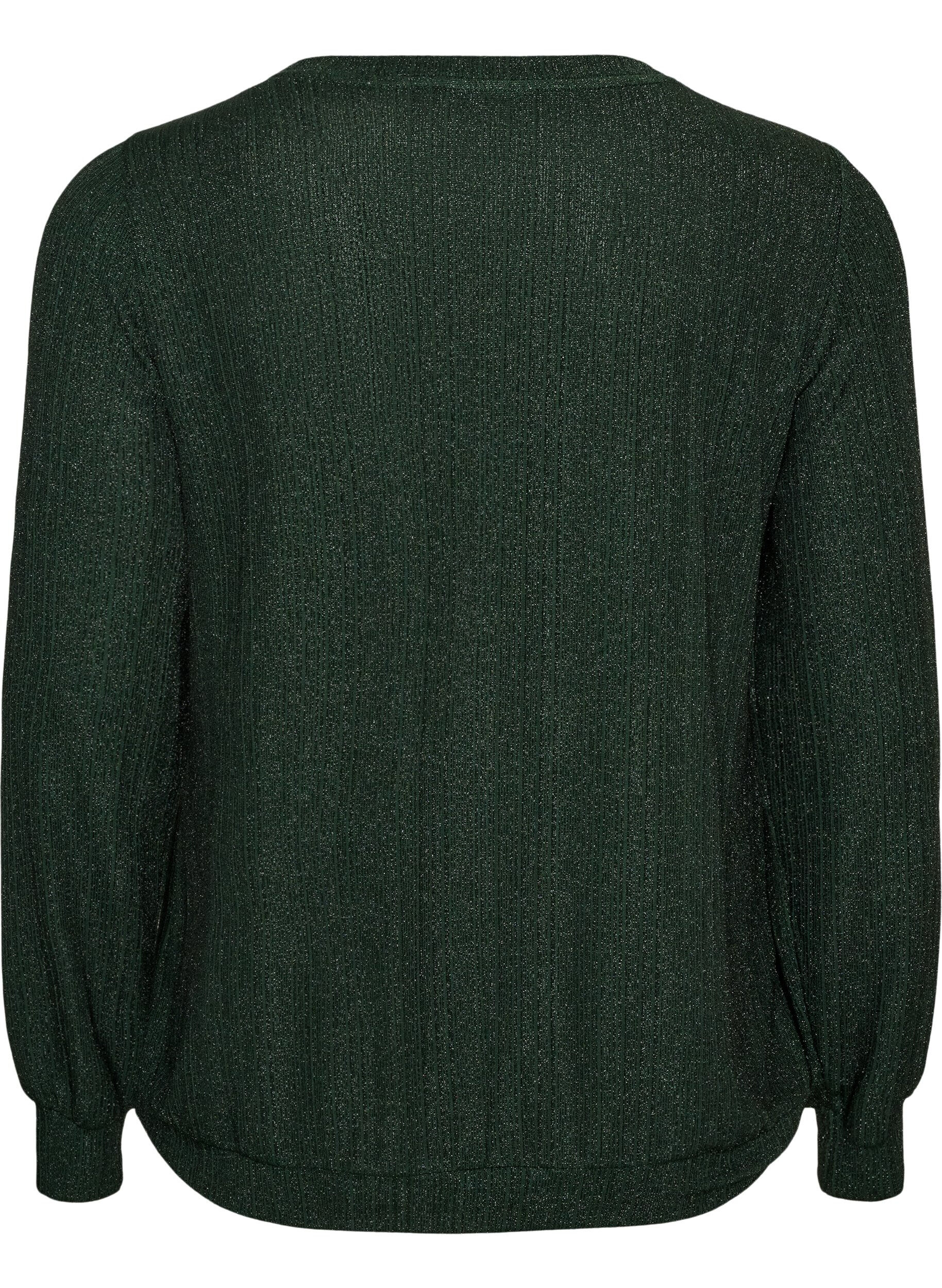 ZizziBlouse avec texture verticale et fils scintillants, Vert, Packshot image number 1