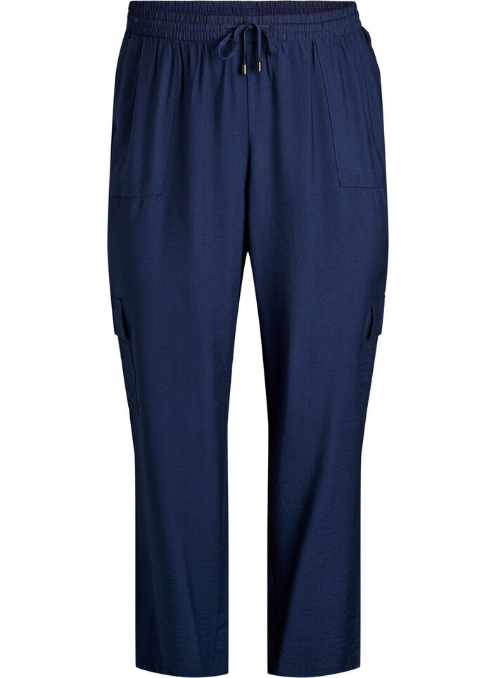 Pantalon cargo taille haute, Bleu, Packshot image number 0