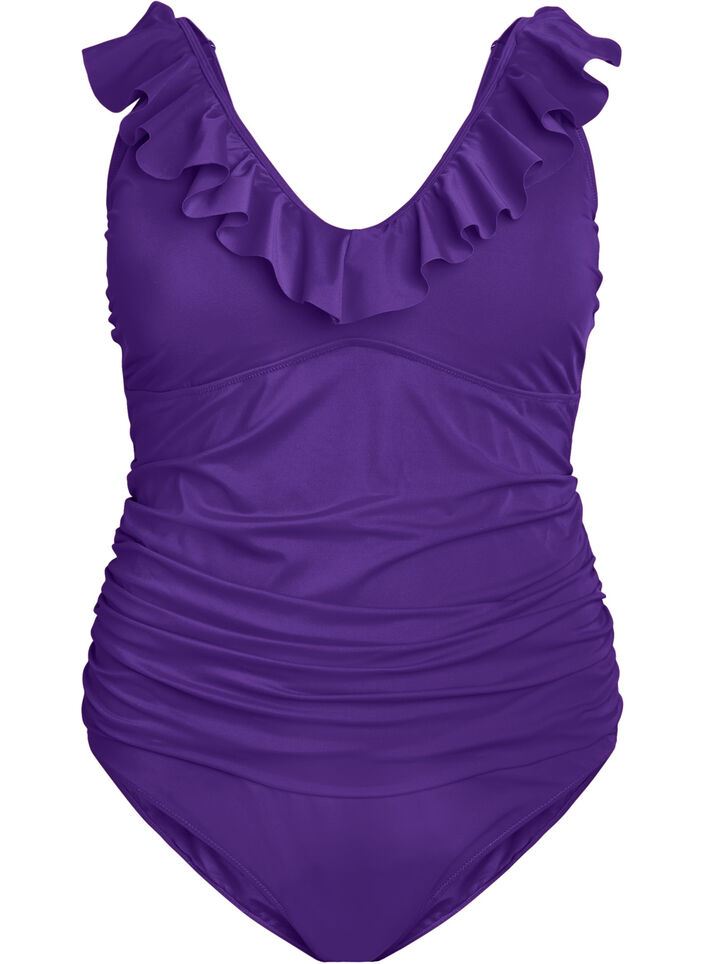 Maillot de bain avec volants et coussinets amovibles, Violet, Packshot image number 0
